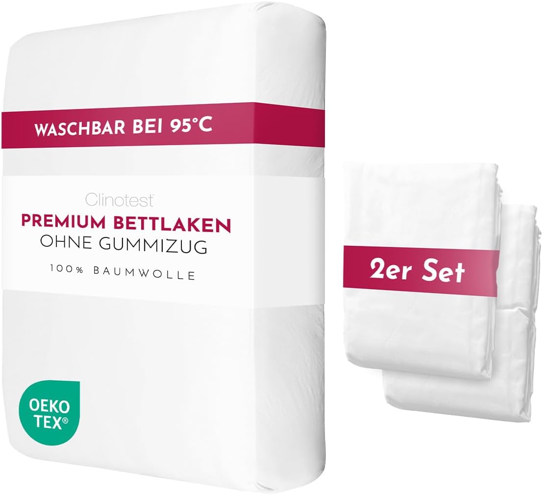 Detalle de Clinotest Bettlaken 150x200 cm 100% Baumwolle, Ohne Gummizug, Premium Flachbettlaken