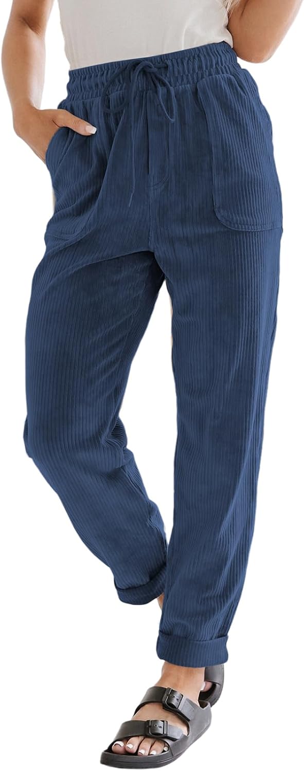 Detalle de EVALESS Corduroy Pants High Waist Drawstring Pants