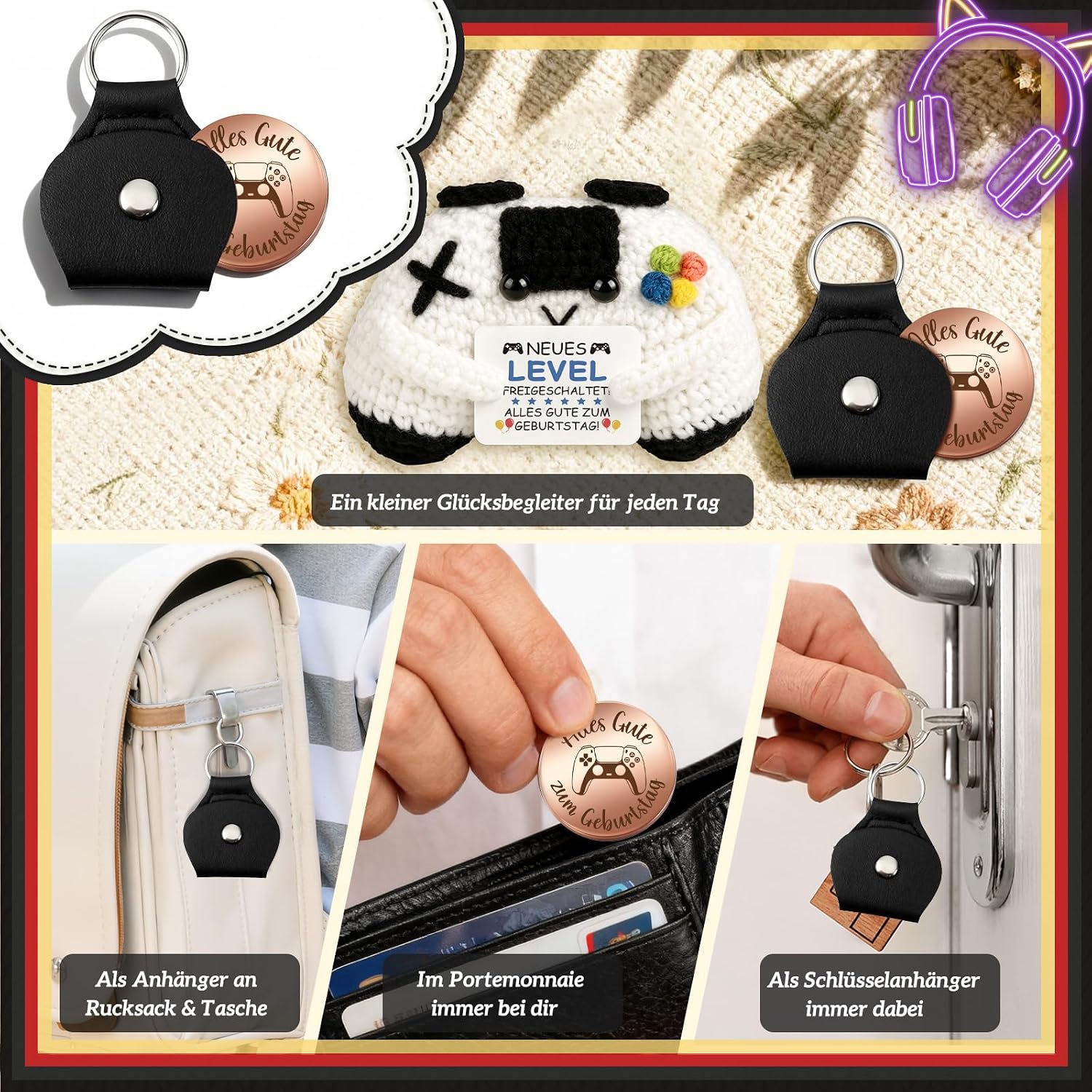 Detalle de Giftota Pocket Hug Gamepad – handgehäkeltes Geburtstagsgeschenk für Gamer