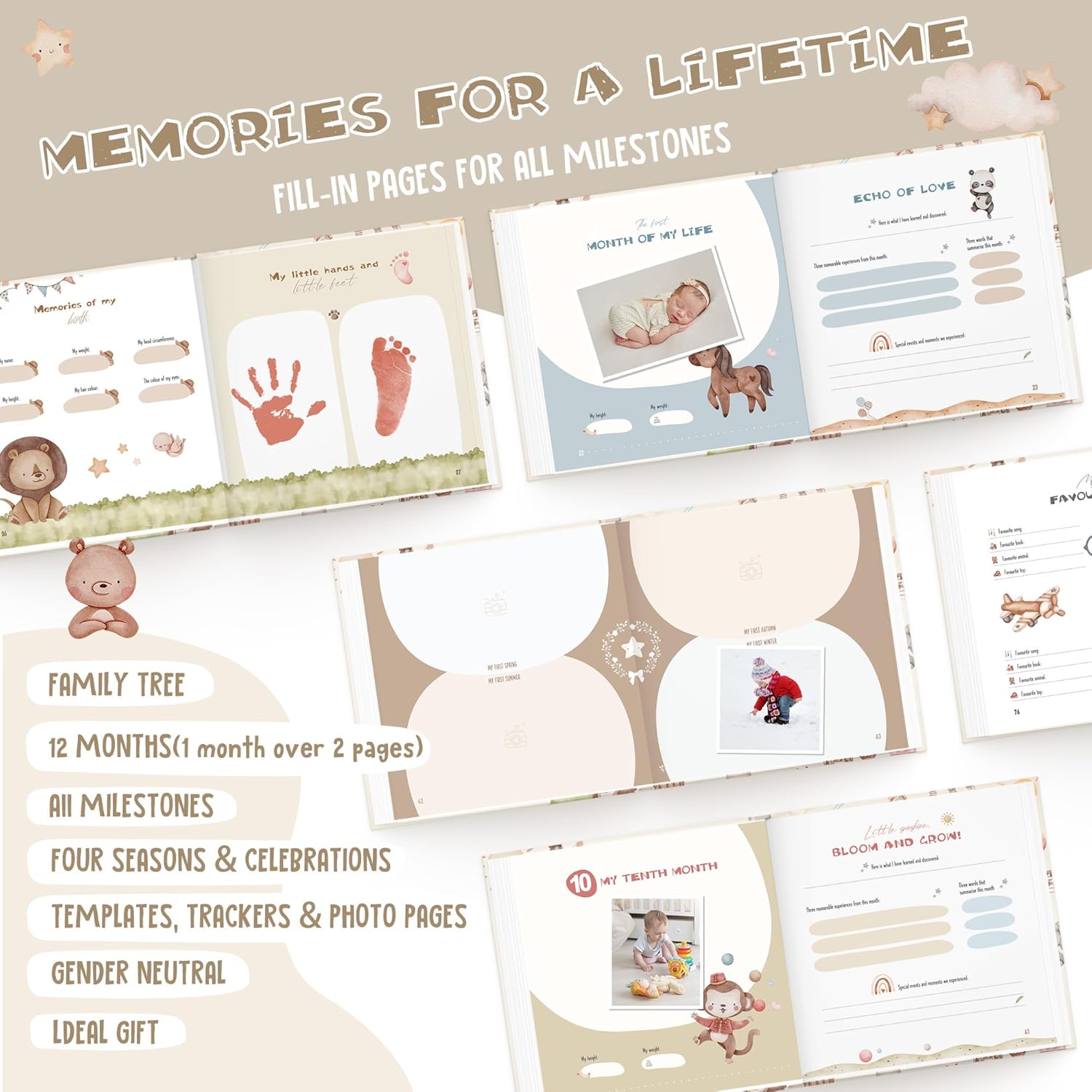 Detalle de Hyggartn Baby Memory Book – My First Year Journal with Stickers (84 Pages)