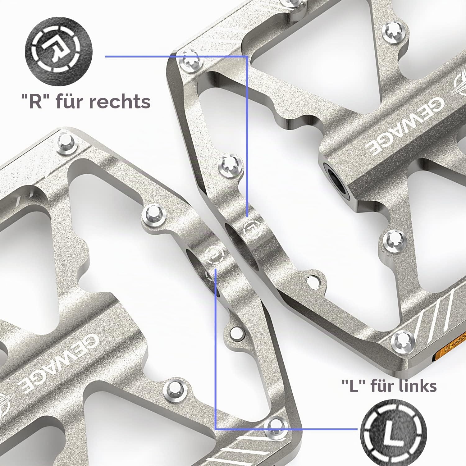 Detalle de GEWAGE Fahrradpedale mit Reflektoren – CNC-Aluminium Plattformpedale, 9/16 Zoll