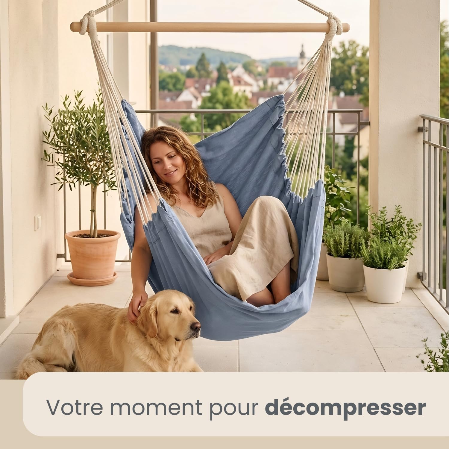 Detalle de AMANKA XXL 2-persoons hangstoel 185 x 130 cm met houten spreidstok