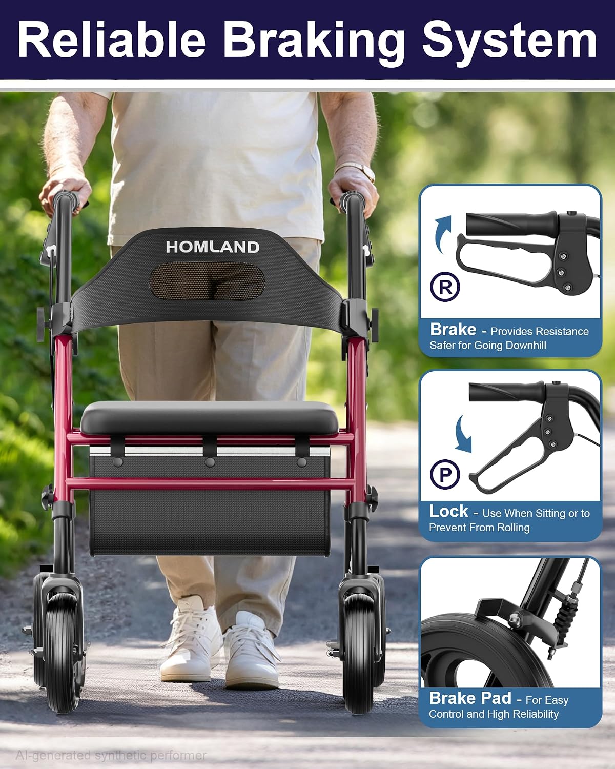 Thumbnail 4 de HOMLAND Foldable Rollator Walker 350 lb. capacity 🦽