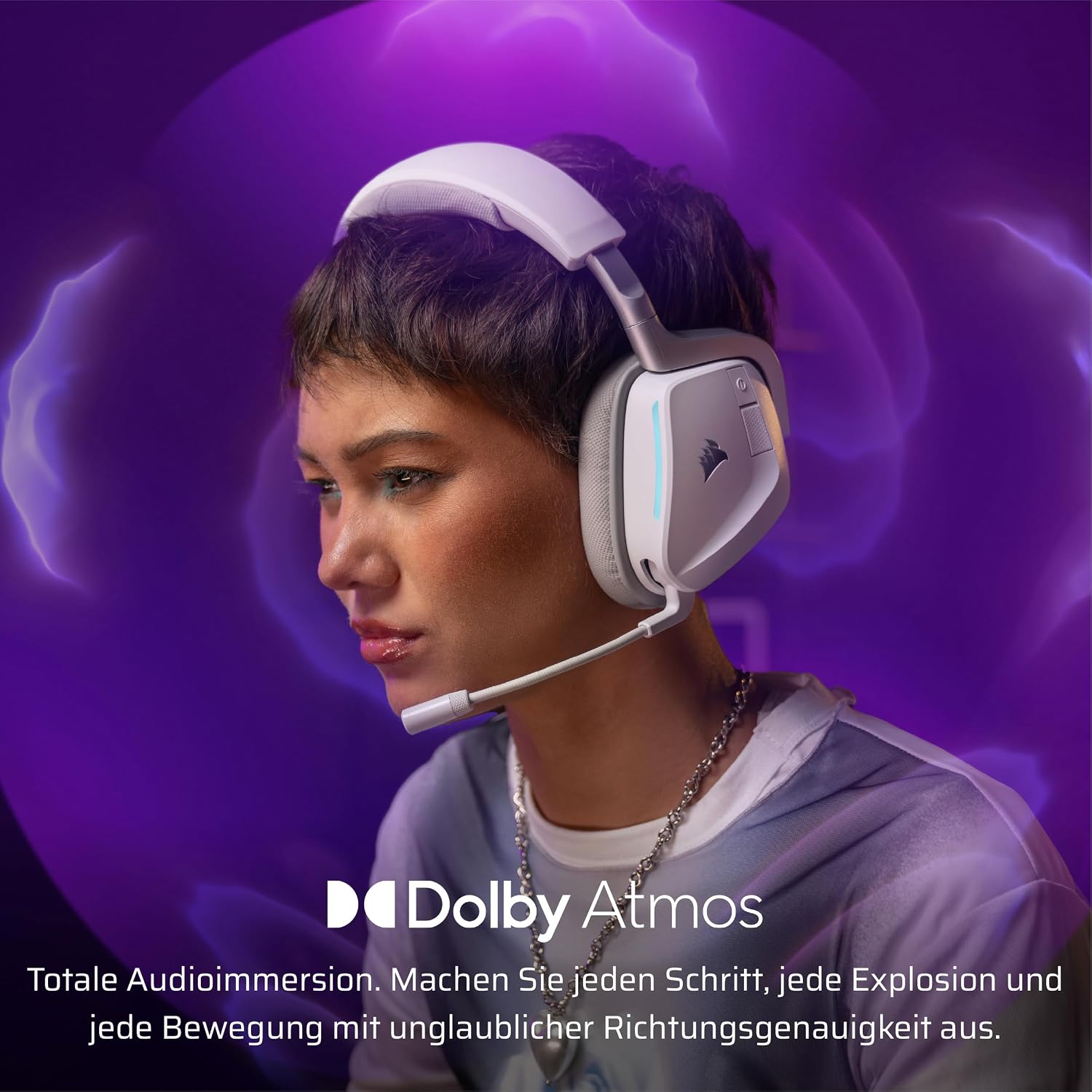 Detalle de Corsair Void v2 Wireless Gaming-Headset mit Bluetooth, Dolby Atmos und bis zu 70 Stunden Akkulaufzeit – Weiß