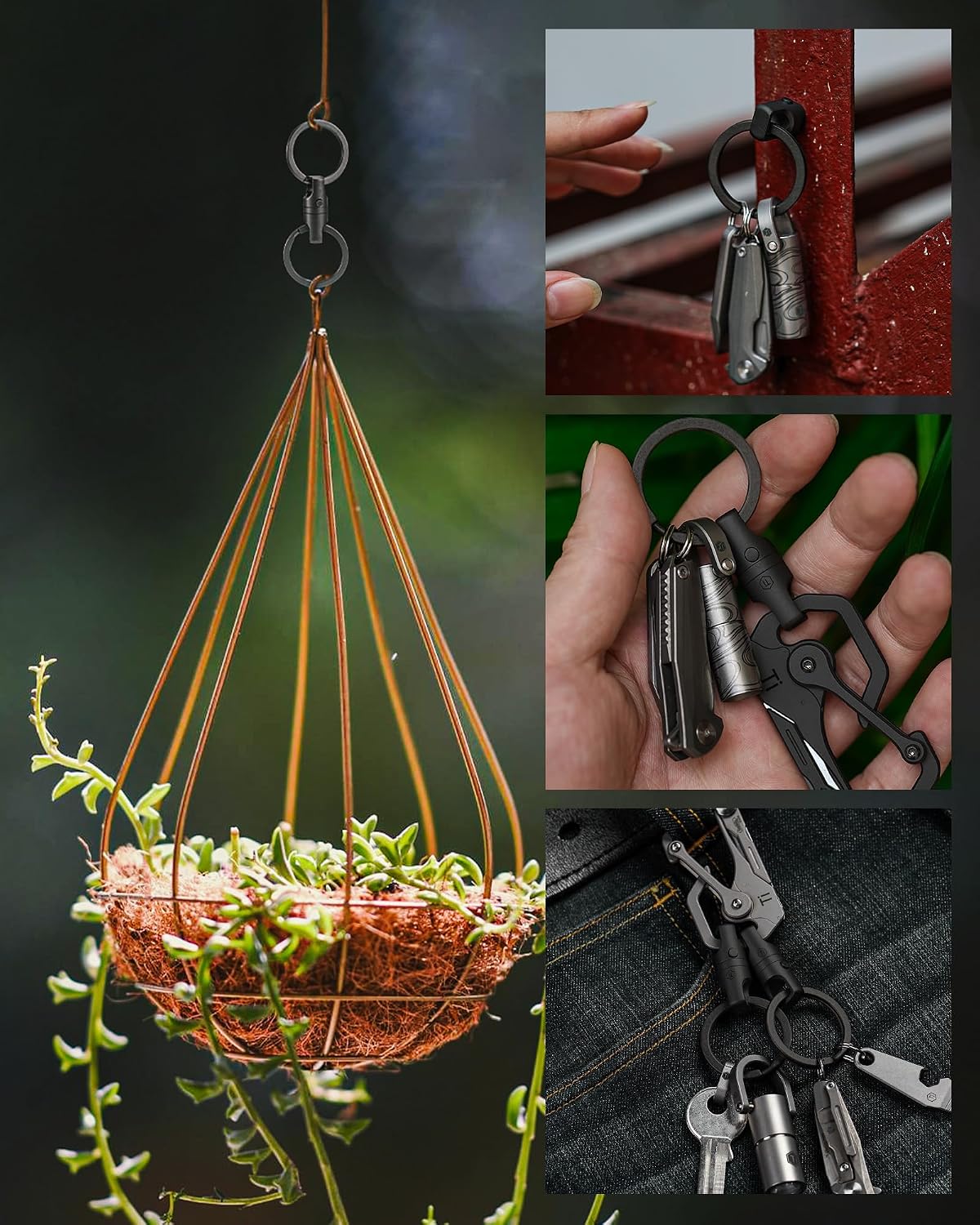 Detalle de KeyUnity Titanium key holder ring, 360° swivel