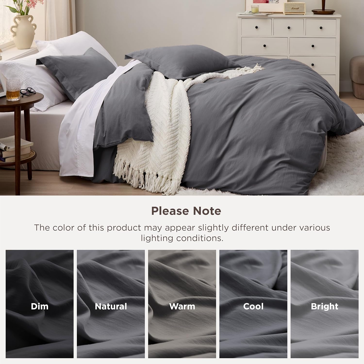 Thumbnail 6 de Bedsure CA000004GOK Oversized King Duvet Cover Set, Dark Grey Polyester