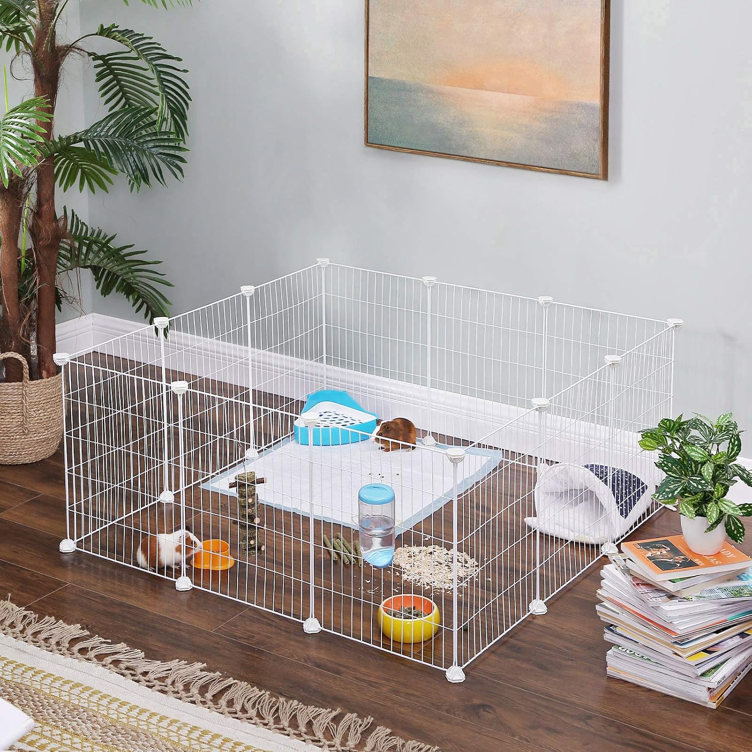 Detalle de SONGMICS LPI01W dierenren voor kleine dieren, wit en flexibel op te bouwen