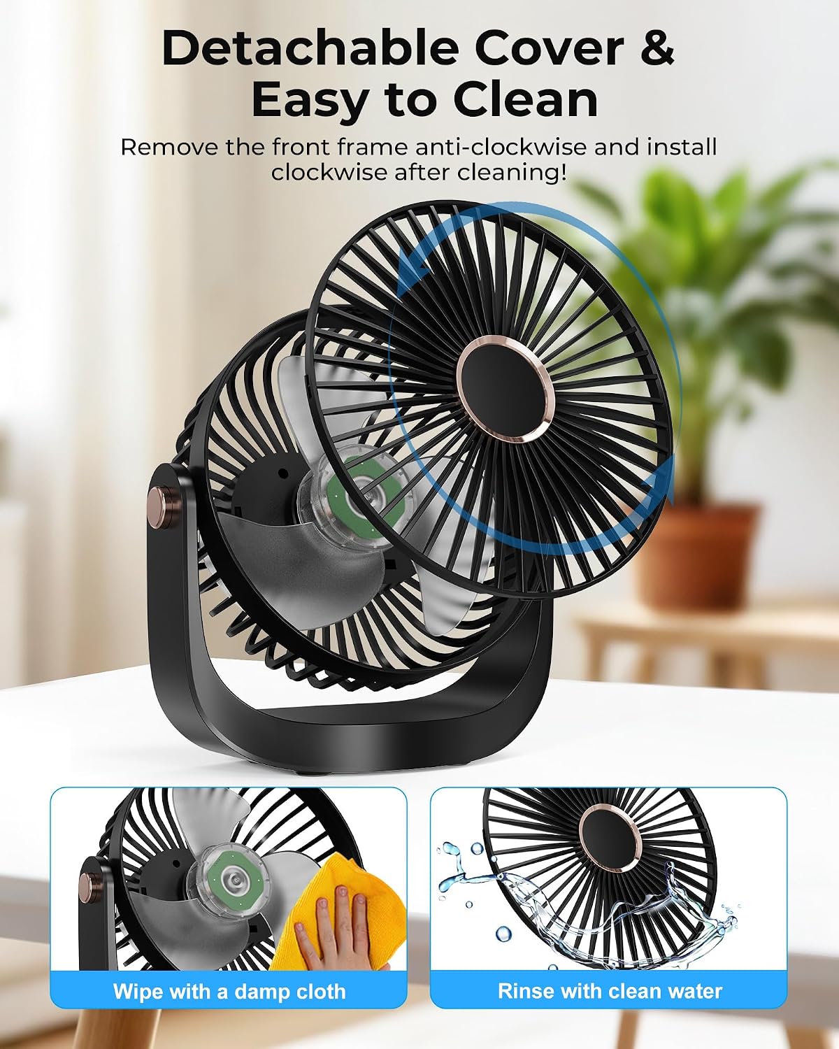 Thumbnail 6 de DoHome Portable Desk Fan: 360° Rotating, 5-Speed, 3000mAh Battery with Night Light