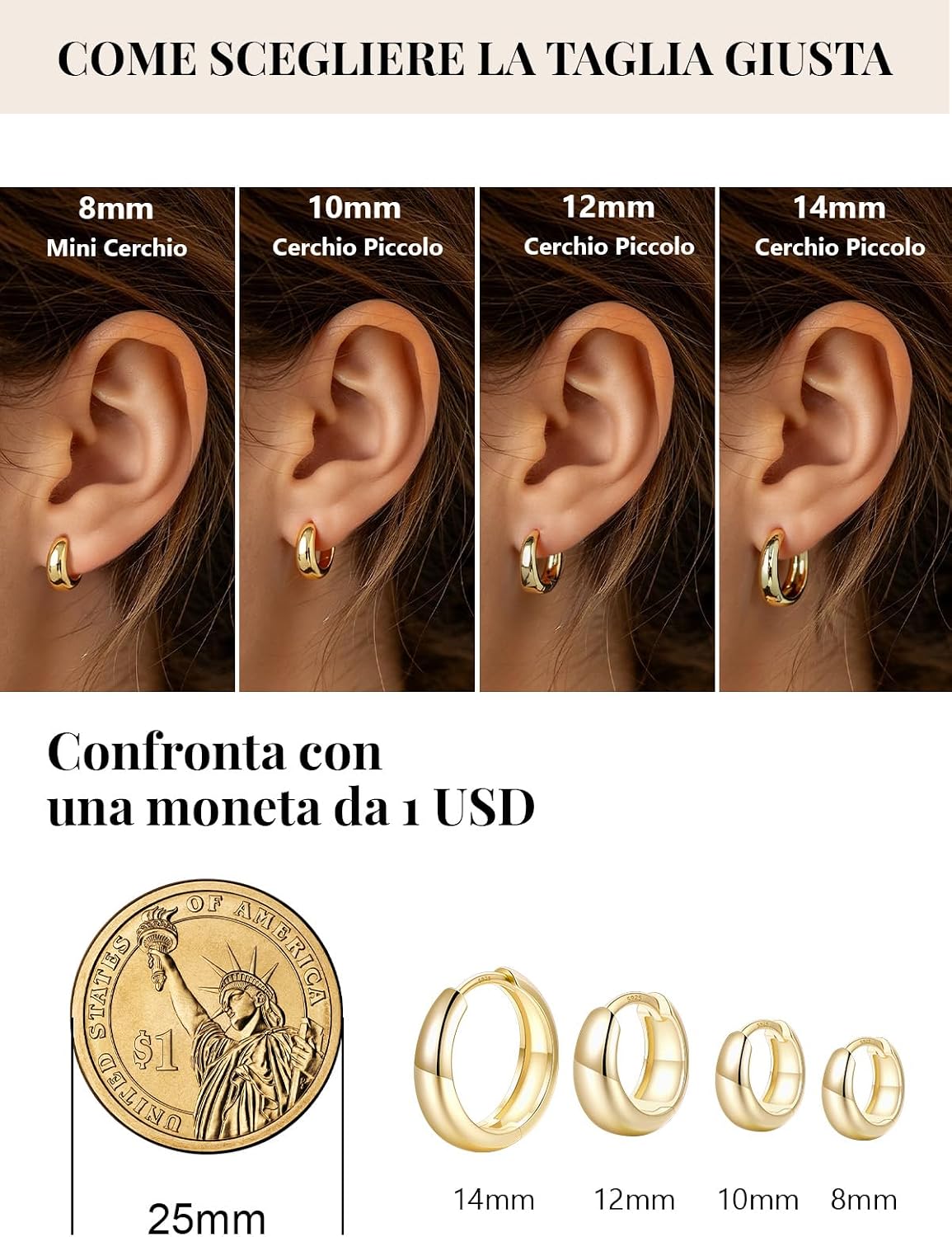 Detalle de Silvora Orecchini Cerchio Argento 925 – Orecchini Cerchio Piccoli, Oro/Argento con perni in Argento 925