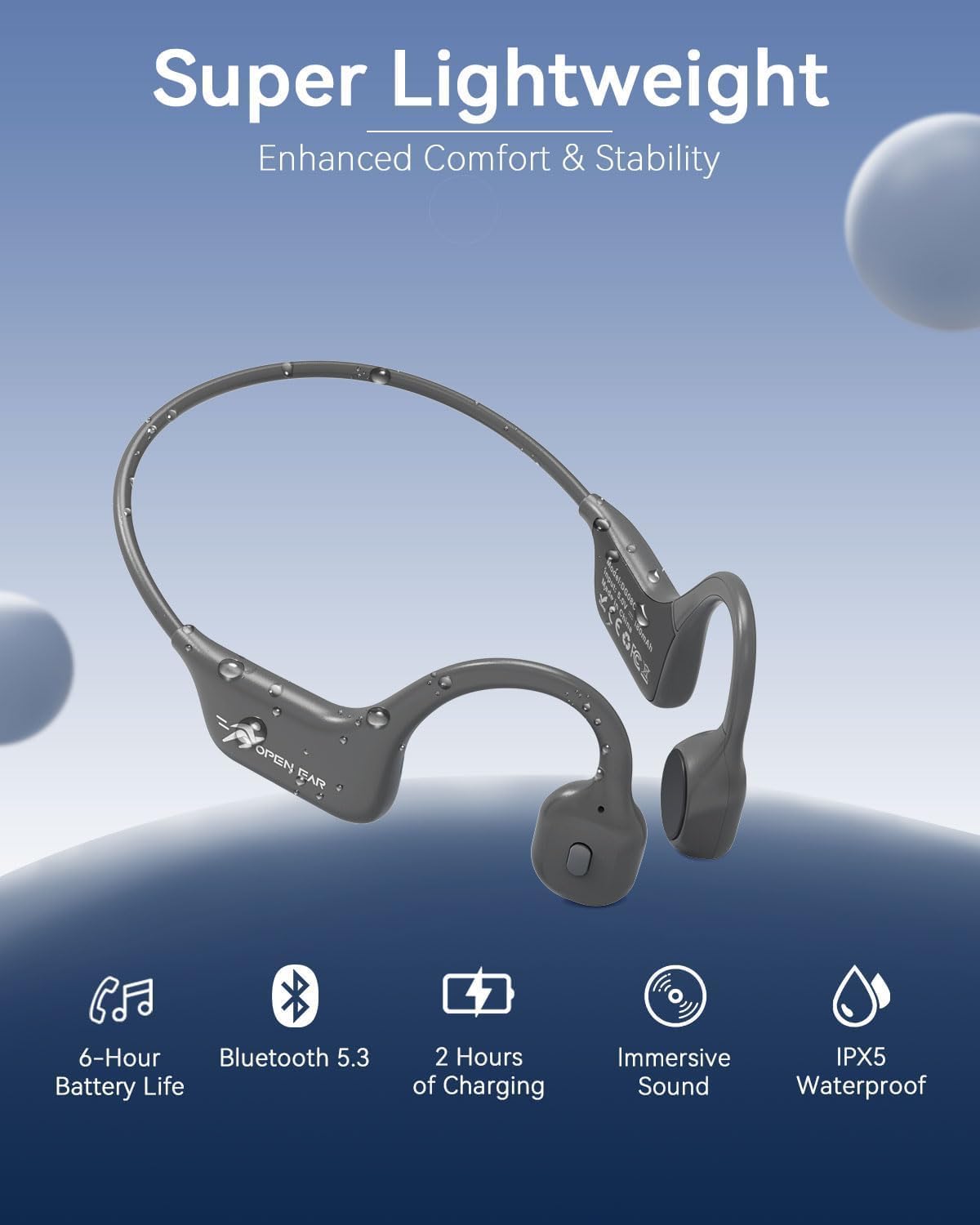 Thumbnail 2 de ANSTEN Casque à conduction osseuse Bluetooth 5.3 (open ear) avec micro, étanchéité IPX5