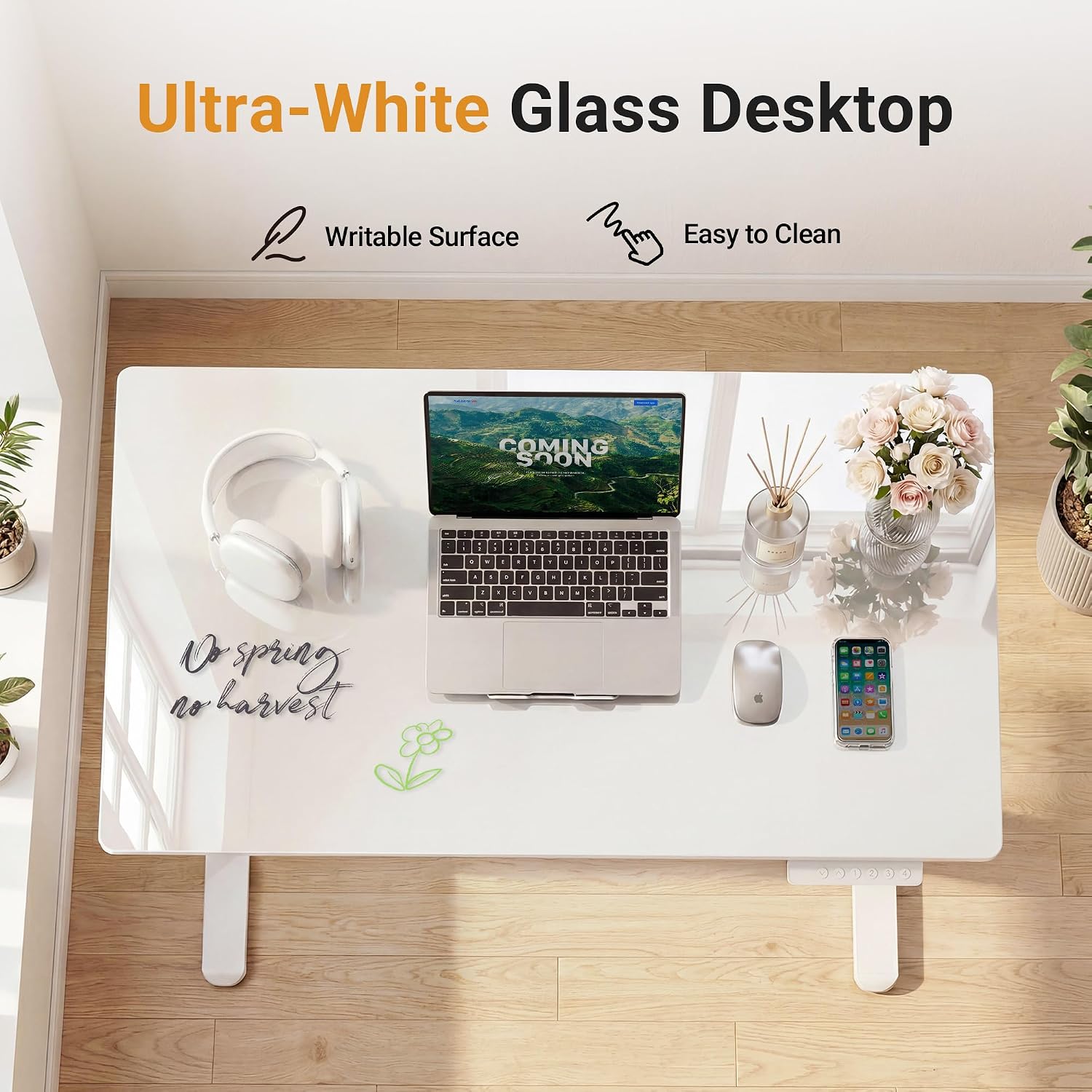 Thumbnail 3 de YDN SD-BDC-32SW-W Glass Standing Desk, 32-Inch White Top with Drawer