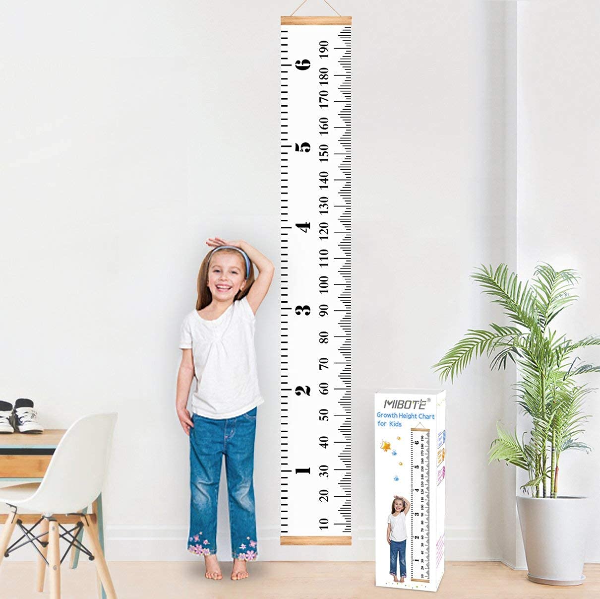 Detalle 2 de MIBOTE Growth Height Chart for Kids, 79" x 7.9" Canvas, Black & White