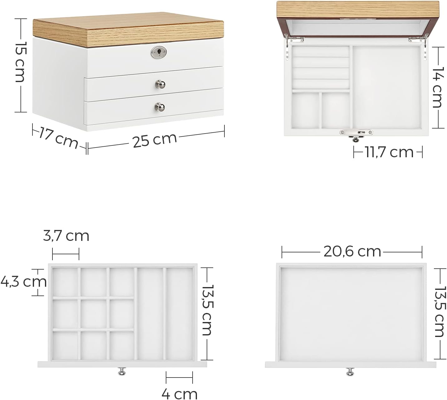 Thumbnail 5 de Songmics Boîte à Bijoux 3 Niveaux – Coffret en bois d'ingénierie avec miroir et Tiroirs (JOW15WN)