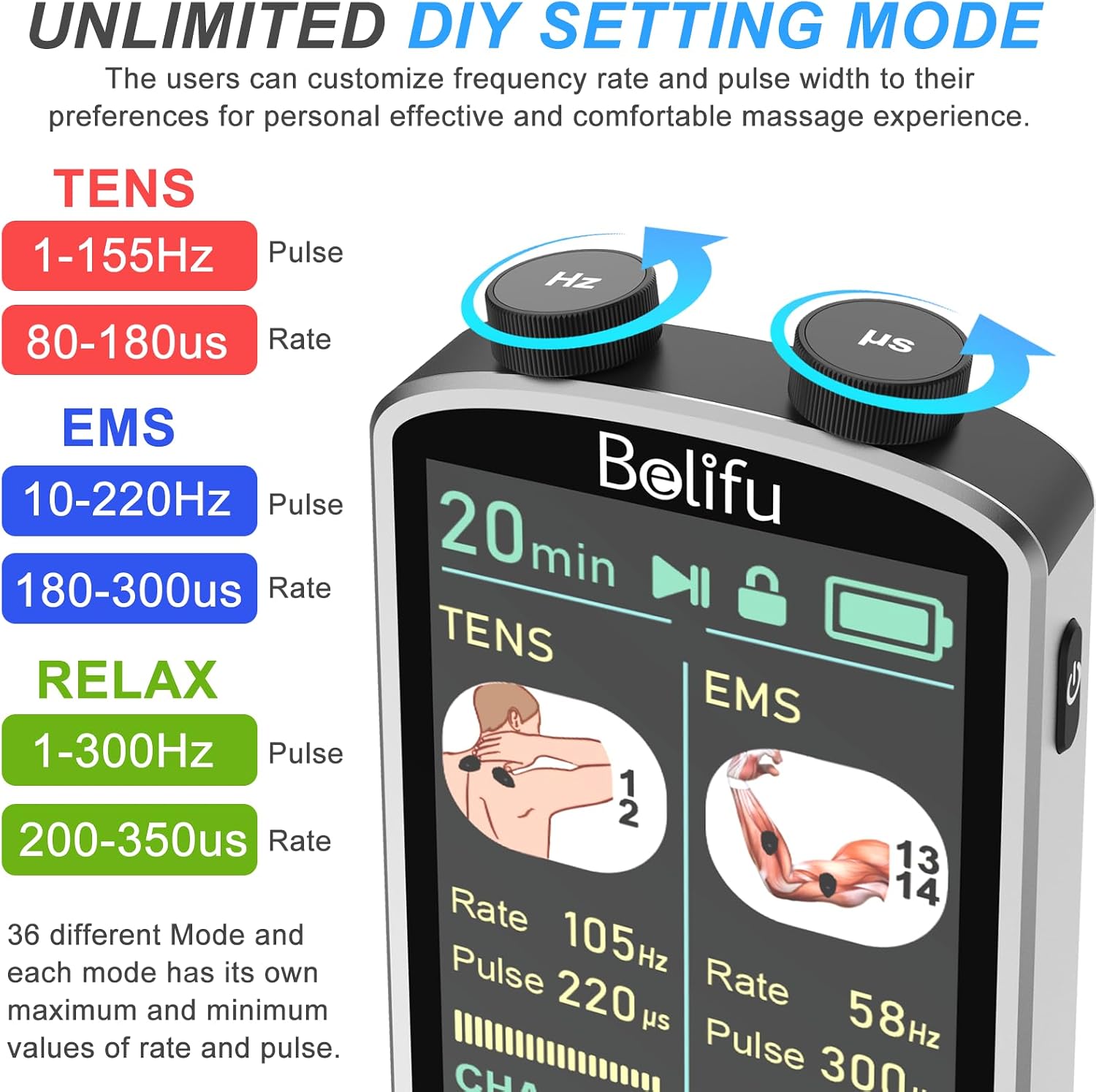 Detalle de Belifu TENS EMS Unit with 3.8-Inch Display