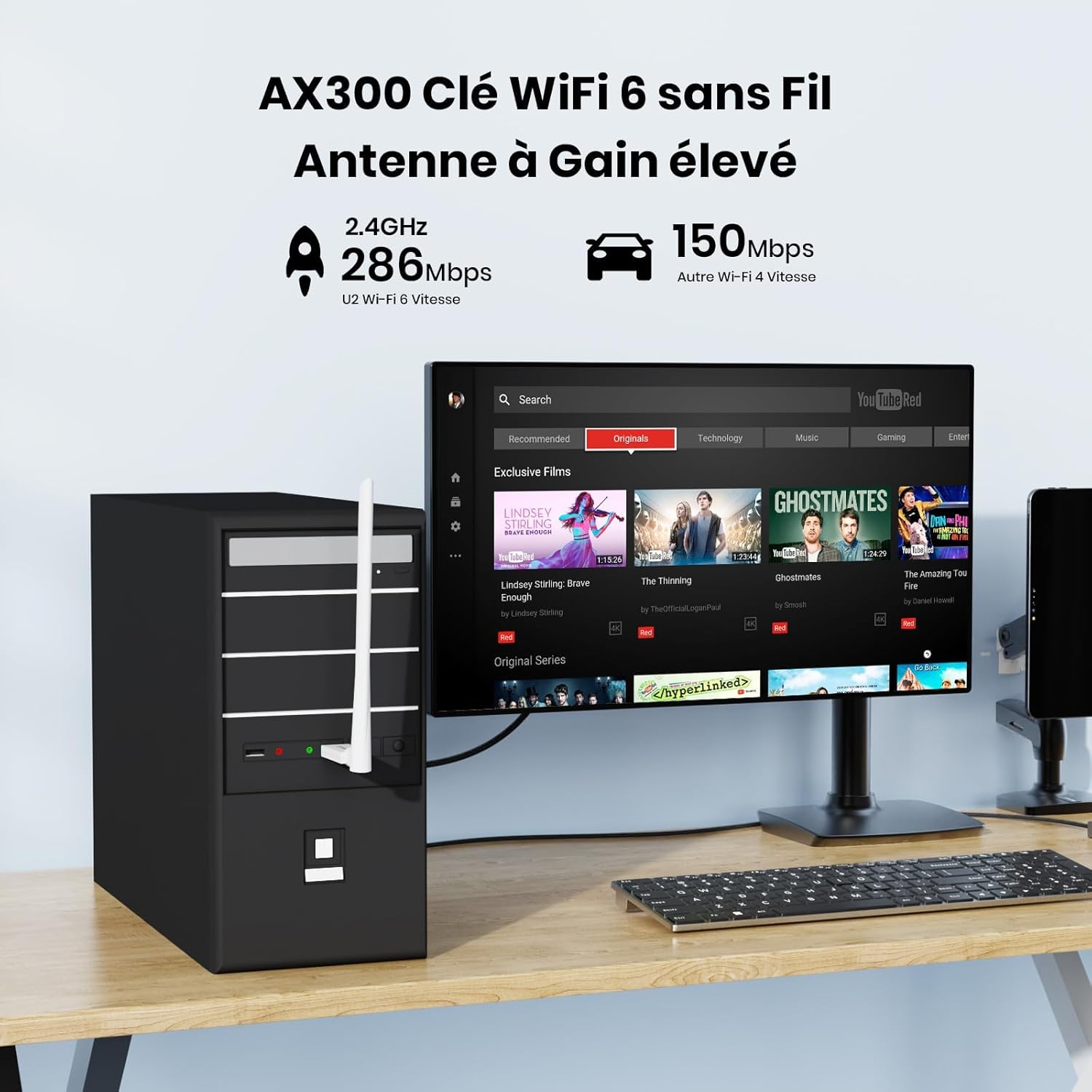 Thumbnail 1 de Tenda Clé WiFi Puissante AX300 (USB Wi‑Fi 6) avec antenne 6 dBi et mode Soft-AP pour PC