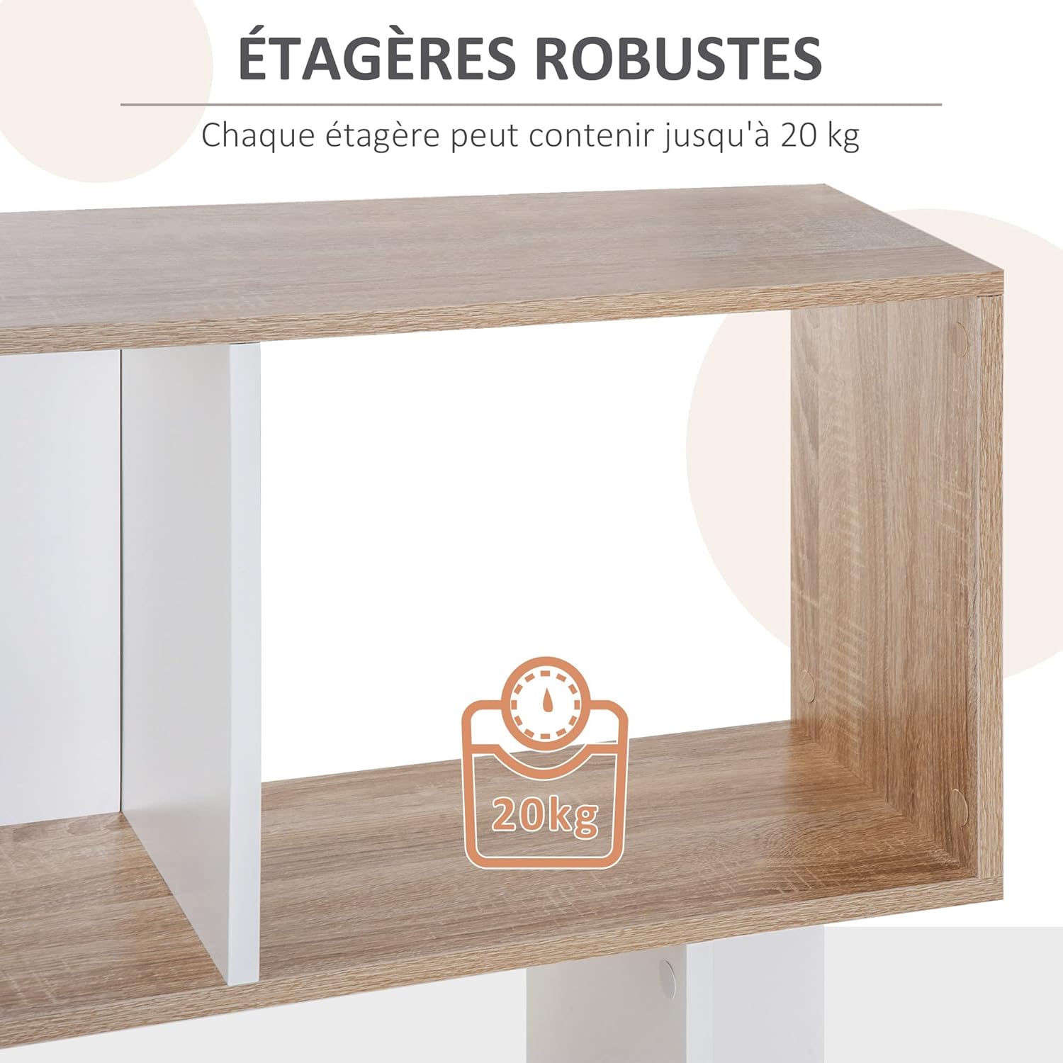 Thumbnail 4 de HOMCOM Bibliothèque à 5 Niveaux en forme de S, étagères en bois blanc - 60 x 24 x 184,5 cm