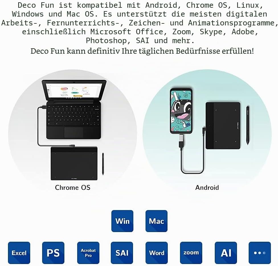 Thumbnail 5 de XP-Pen Deco Fun L Grafiktablett – 25,4 × 15,2 cm, passiver Stift, 8192 Stufen, 60° Neigung, kompatibel mit Mac, Windows, Chrome OS und Android