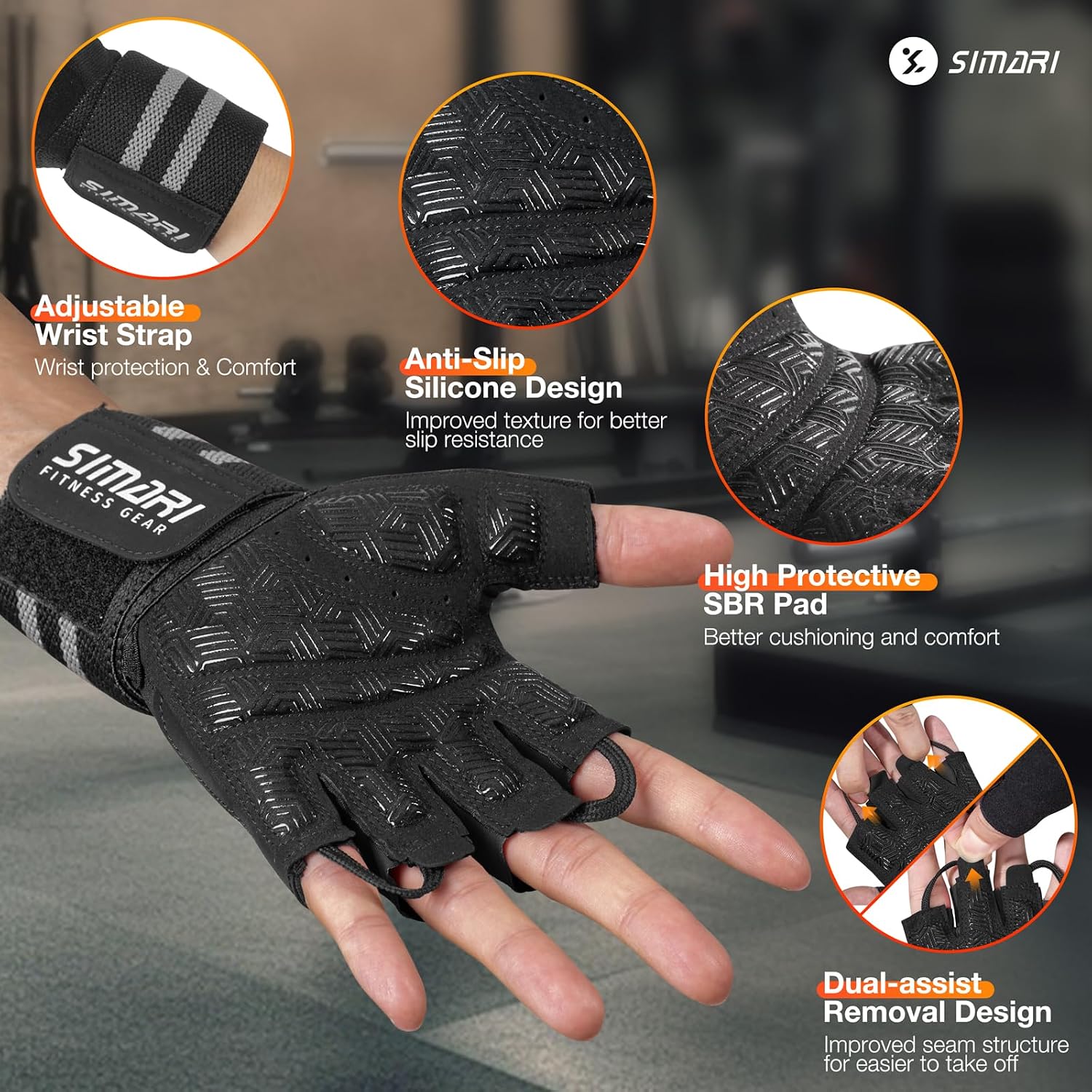 Thumbnail 6 de SIMARI Workout Gloves with Wrist Wrap, SBR Padding and Silicone Grip