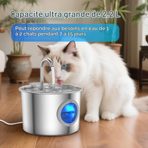 Thumbnail 7 de Fontaine à Eau pour Chat 2,2 L INOX JLVDXN – eau en mouvement et filtration efficace