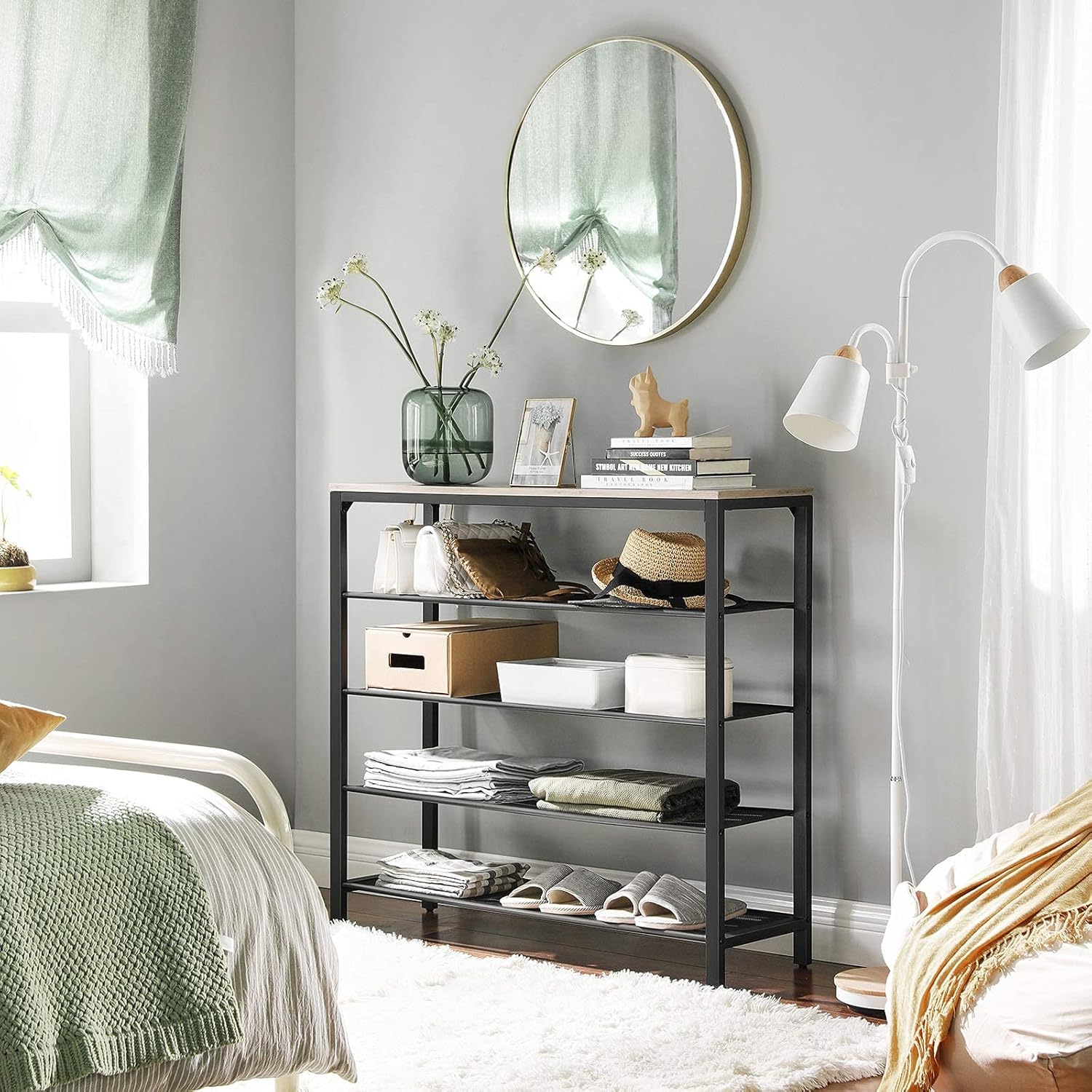 Thumbnail 4 de VASAGLE Schuhregal LBS015B02 mit 4 Gitterebenen und Ablagefläche für Eingangsbereich (Greige-Schwarz)