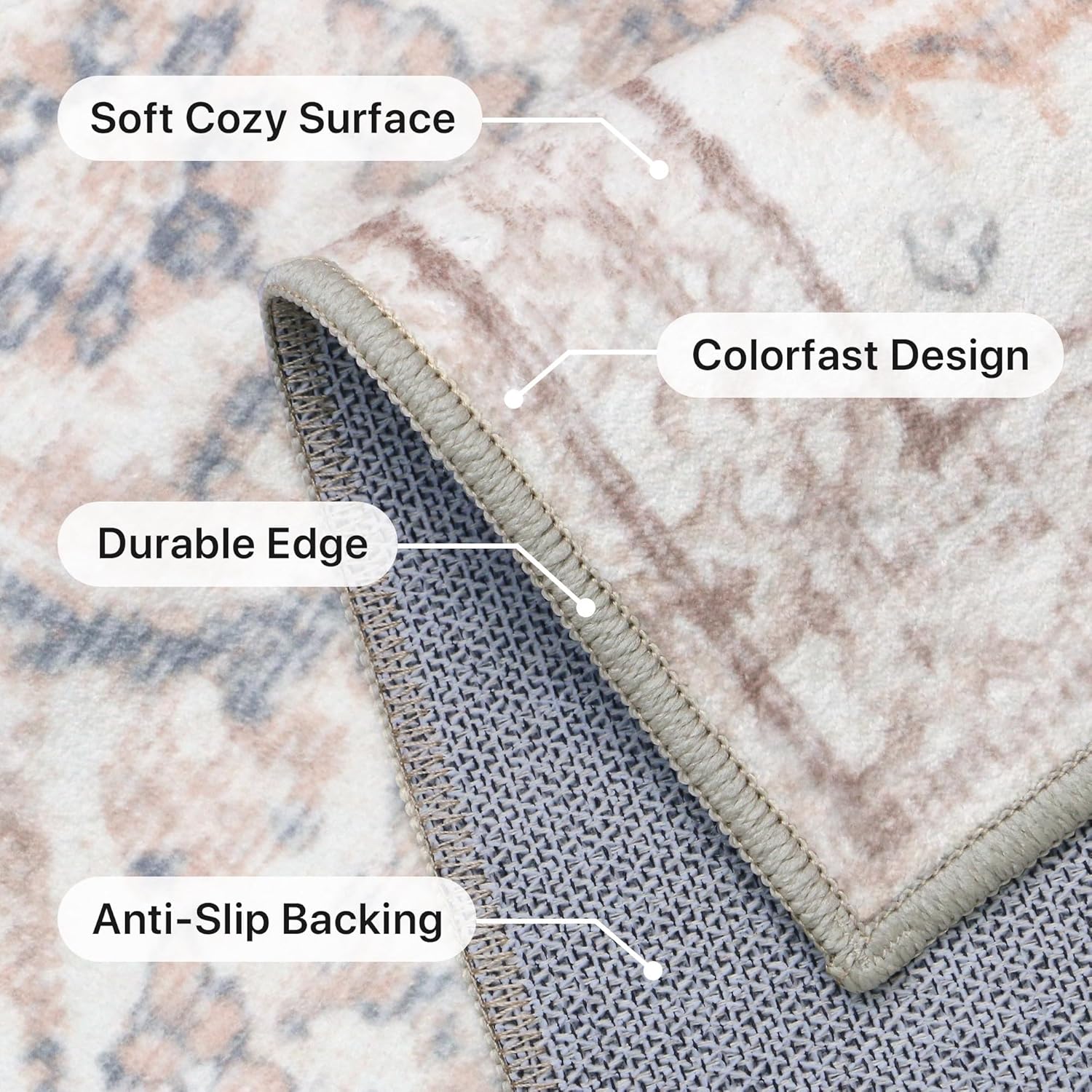 Thumbnail 1 de BEIMO 60x180cm Vintage Boho Area Rug – Non-Slip, Machine Washable, Short Pile in Beige