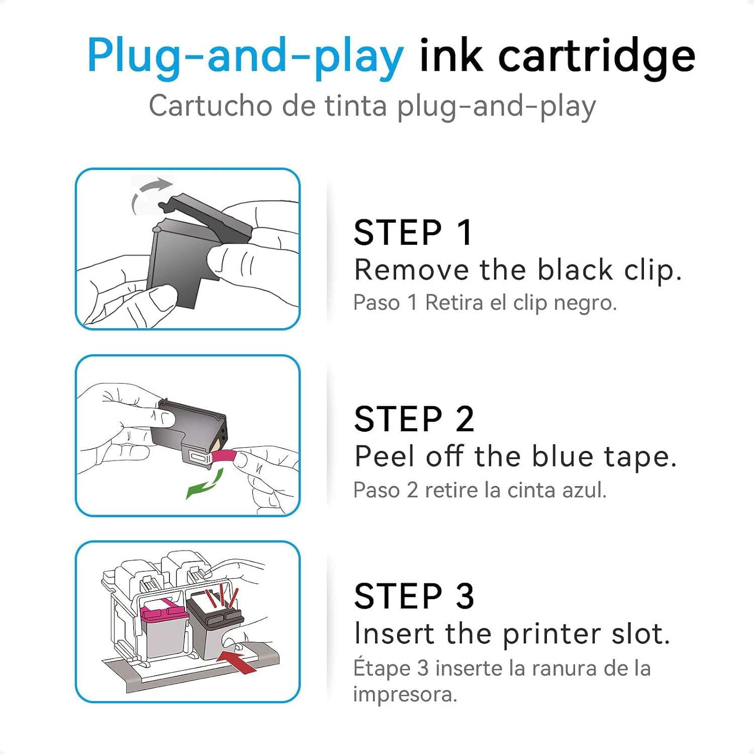 Detalle 2 de Pitooler 68e High-Yield Ink Cartridge 2-Pack, Black and Colour, Upgraded Chip