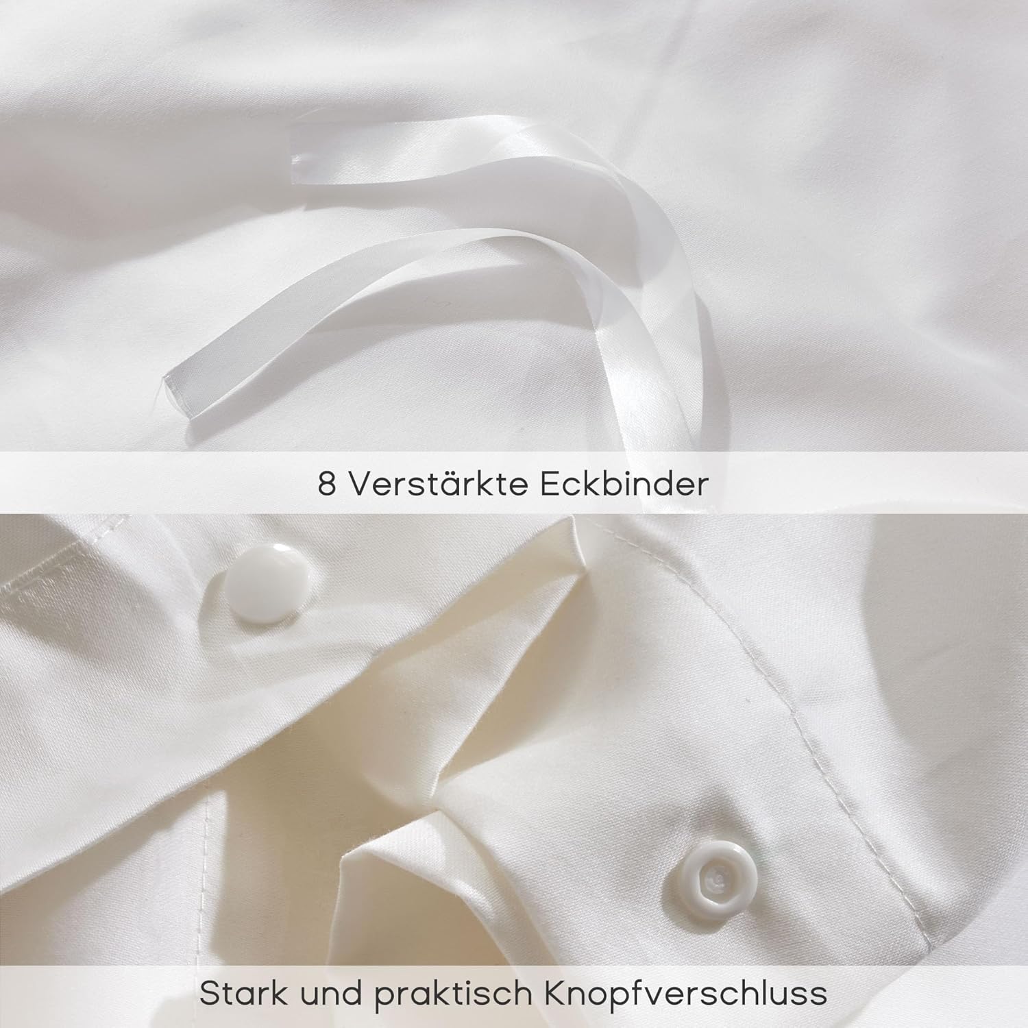 Thumbnail 2 de Ensemble housse de couette Sonive en satin de coton (400 fils) 155 x 220 cm, 2 taies 80 x 80 cm – Blanc