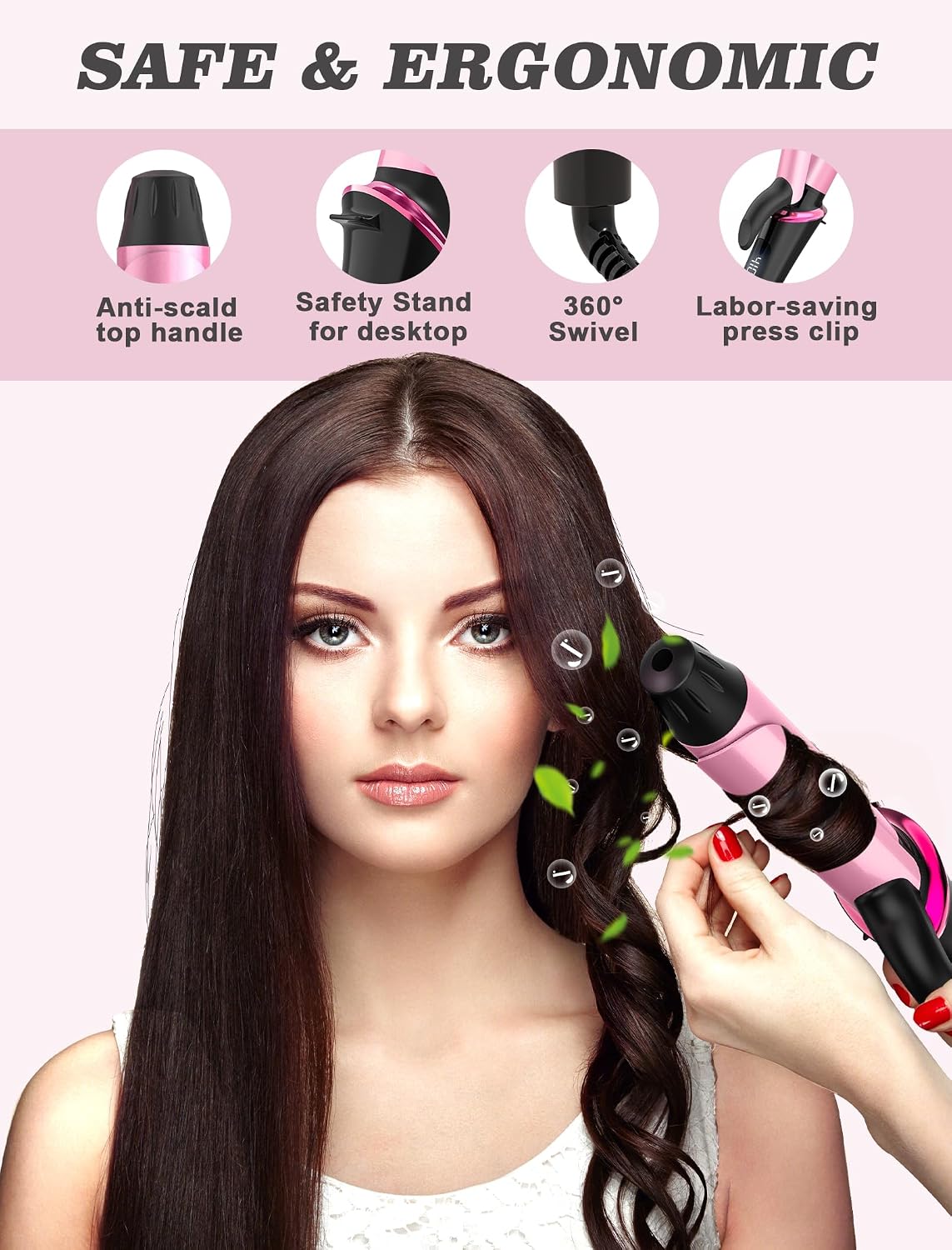 Detalle 2 de Casavok Mini Curling Iron for Travel (110–240V Dual Voltage) with EU/UK Plug Adapter, 1 Inch, 5 Digital Temperature Settings