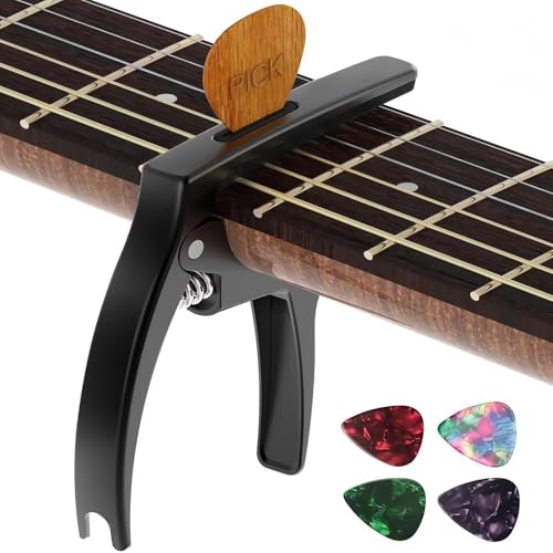 TANMUS Guitar Capo 3in1: Metal Capo with Pin Puller, 360° Pick Holder and Soft Touch