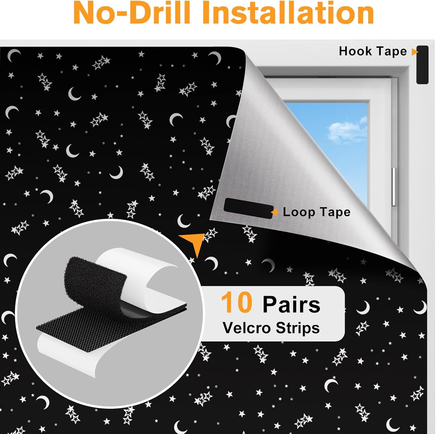 Detalle de Valquid Blackout Blind (200×145cm) stick-on temporary blackout blind with Velcro – cut to any size or shape