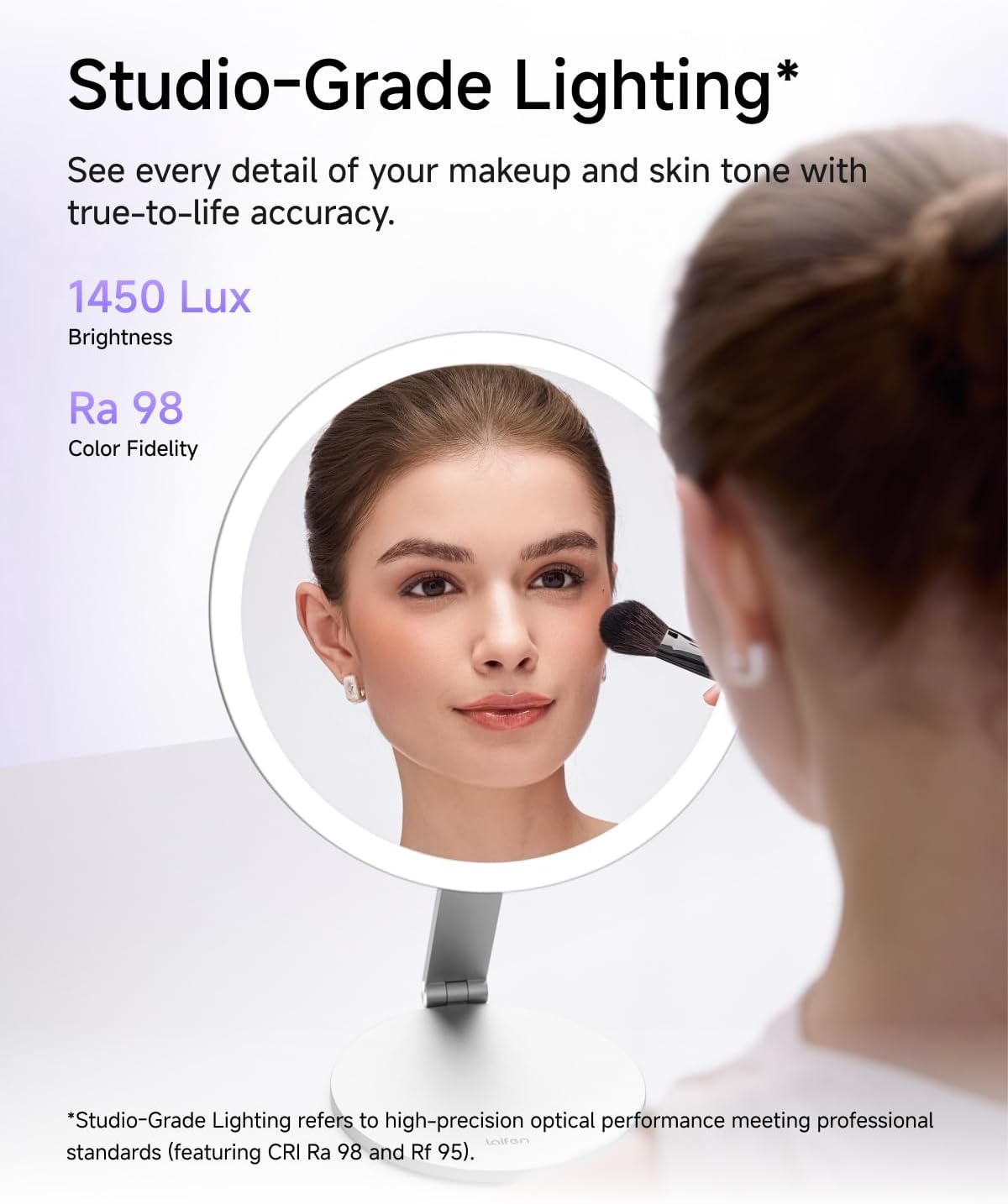 Detalle 2 de Laifen Pearl White Lighted Makeup Mirror with Adjustable Lighting and Aluminium Frame