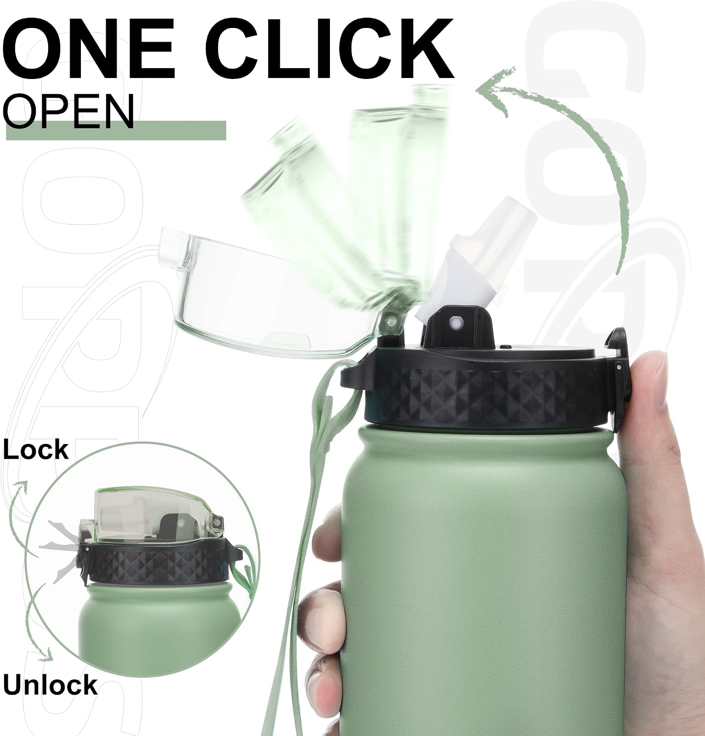 Thumbnail 1 de GOPPUS 1L Stainless Water Bottle (32oz) with Straw, Double-Wall Insulation & Leakproof Flip-Top