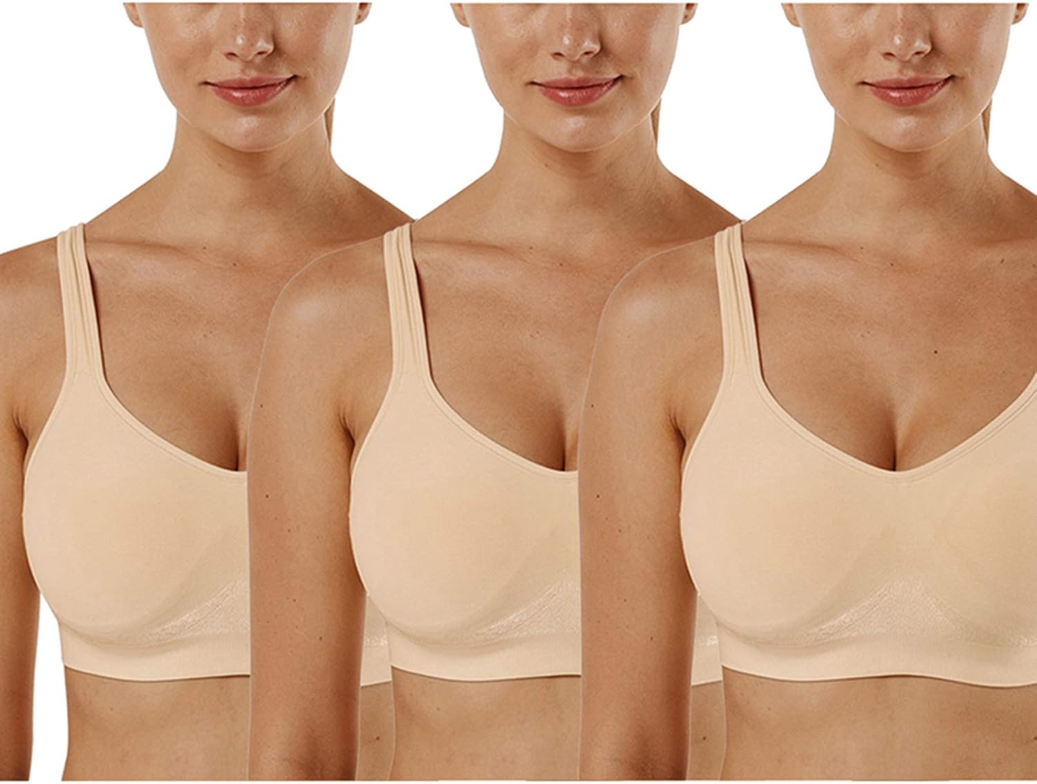 Detalle de Vertvie Damen Sport-BH im 1/2/3er Set ohne Bügel – einfarbig, bequem & mit mittlerem Halt