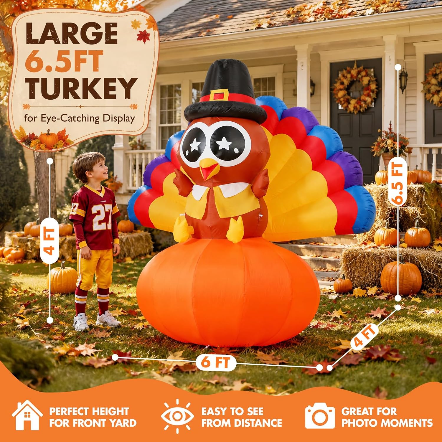 Detalle 2 de Thanksgiving Inflatable Turkey Decoration, 6.5 ft