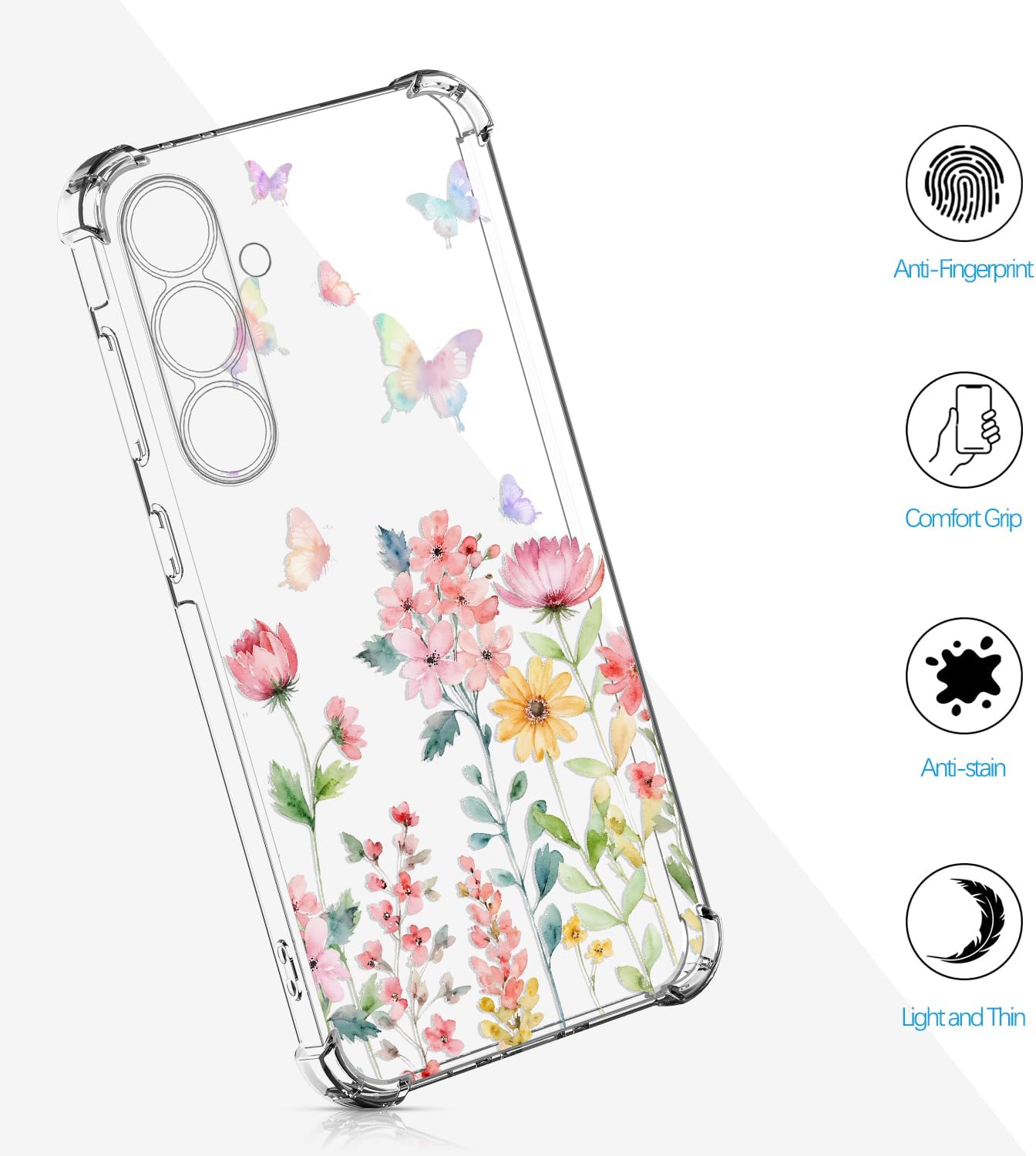 Detalle de Nuxiady Hülle für Samsung Galaxy S25 FE 5G – Transparente Silikonhülle mit Blumen-Design