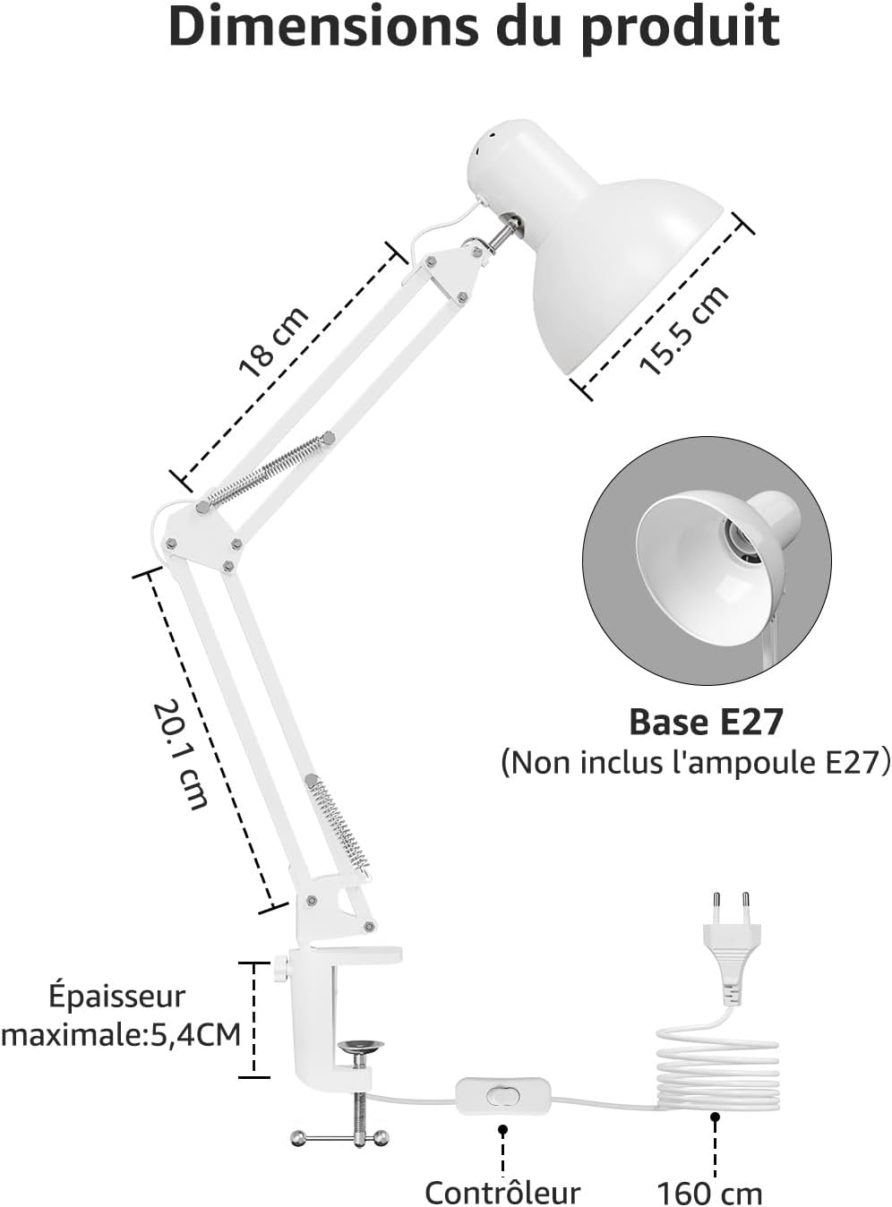 Thumbnail 5 de Lepro Lampe de Bureau Pince 15 cm