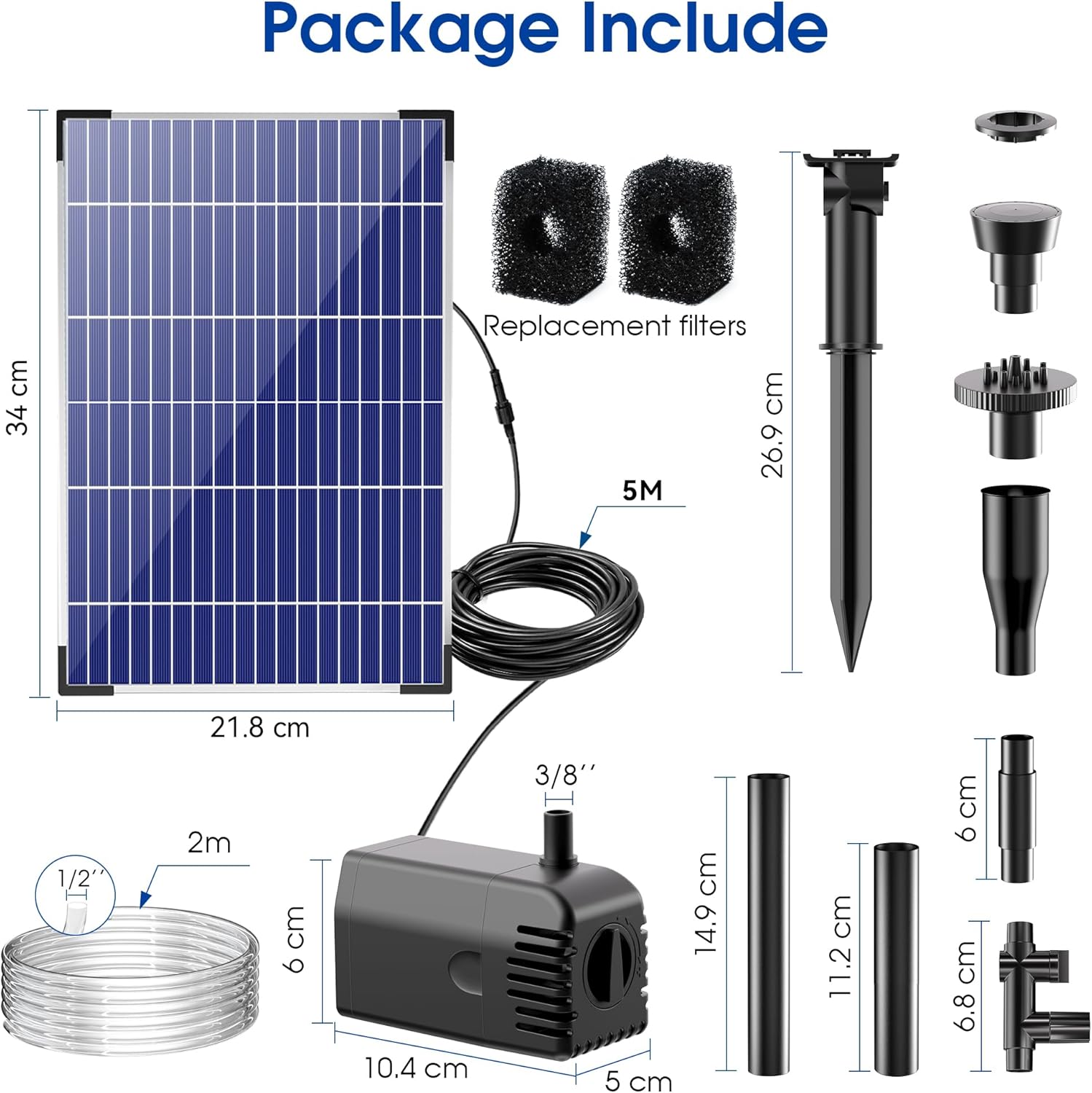 Thumbnail 1 de Biling 12W Solar Pond Pump – 160 L/H Fountain Pump with Dual Filtration, Anti-Dry Protection & 4 Nozzles