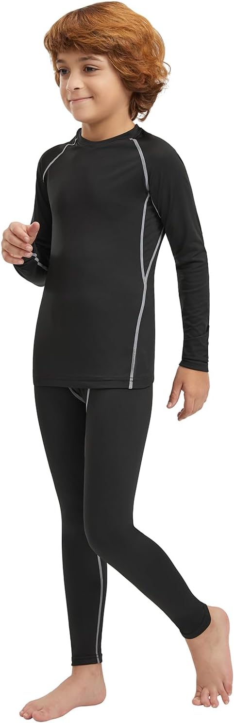 Detalle de Celfaeree Boys’ Fleece-Lined Thermal Underwear Set, Seamless Stretch Base Layer