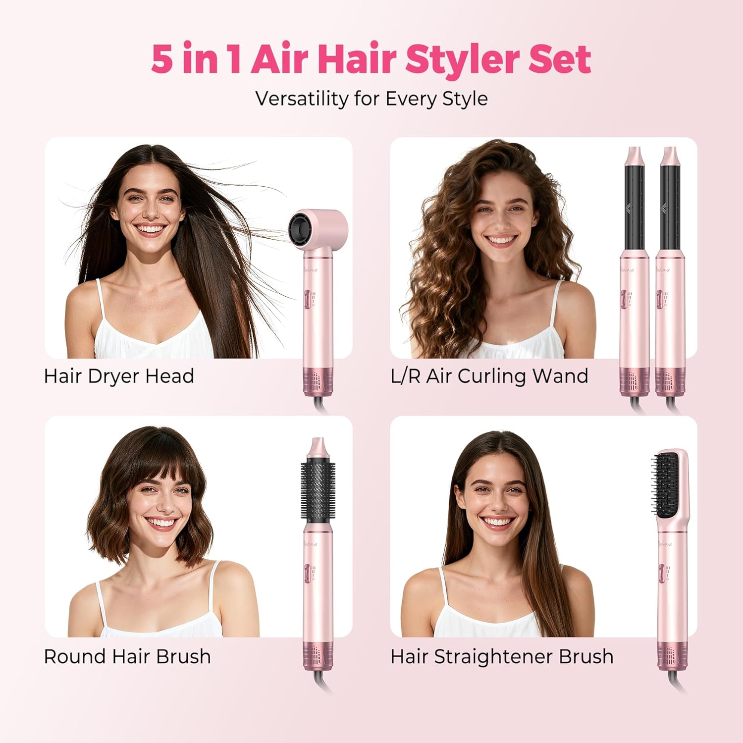 Thumbnail 2 de Atopskins 5 in 1 Hair Dryer Brush Set with Detachable Hot Air Styler (Pink)