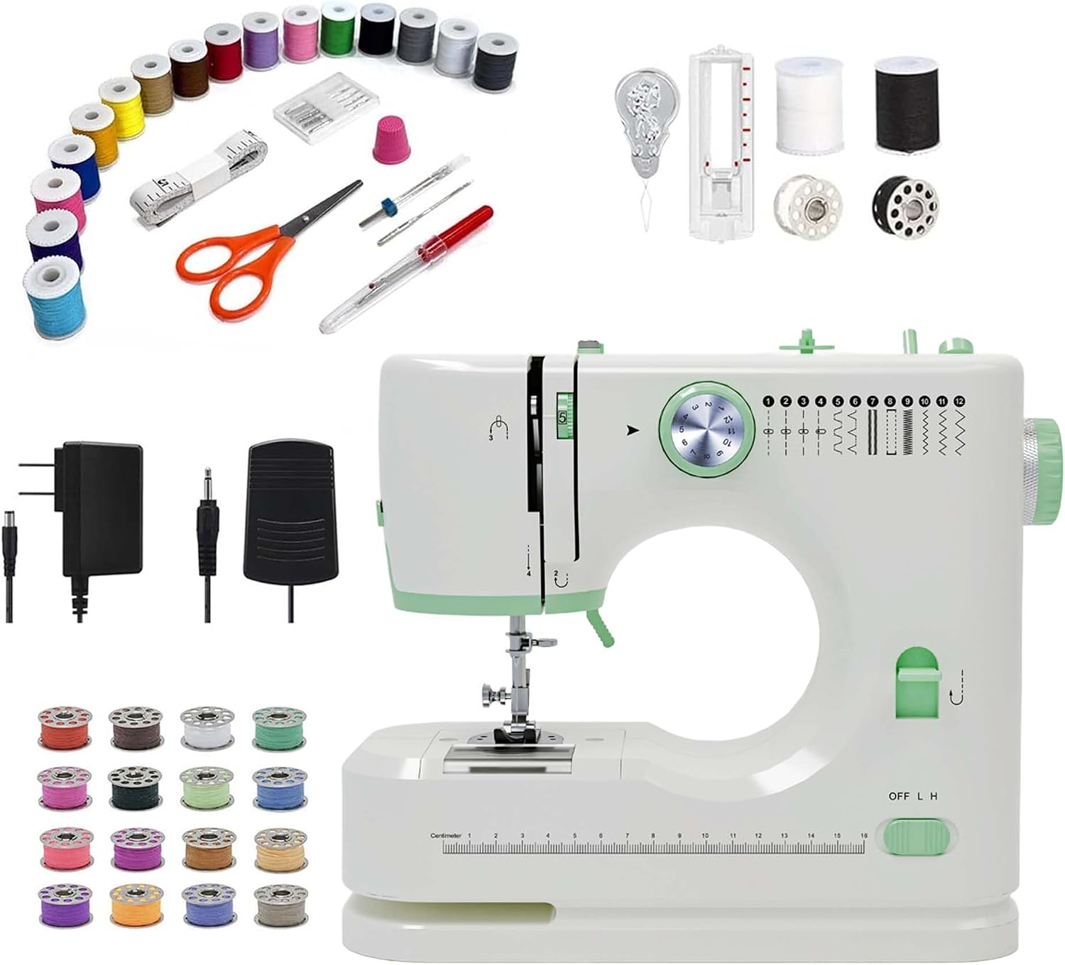 Detalle de Stoigeld Portable Sewing Machine for Beginners, 12 Stitches and 32-Piece Kit