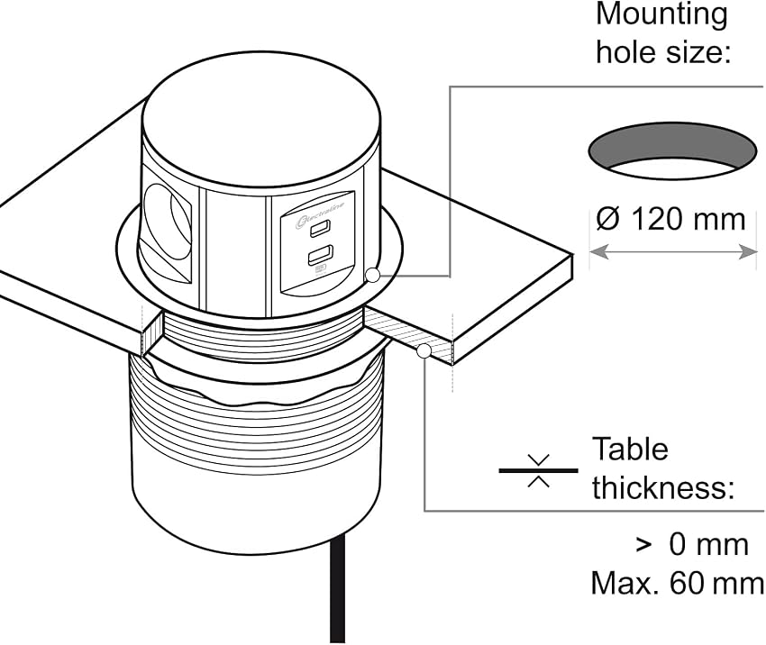 Detalle 2 de Electraline 62571 Enchufe emergente 3 Schuko, 2 USB