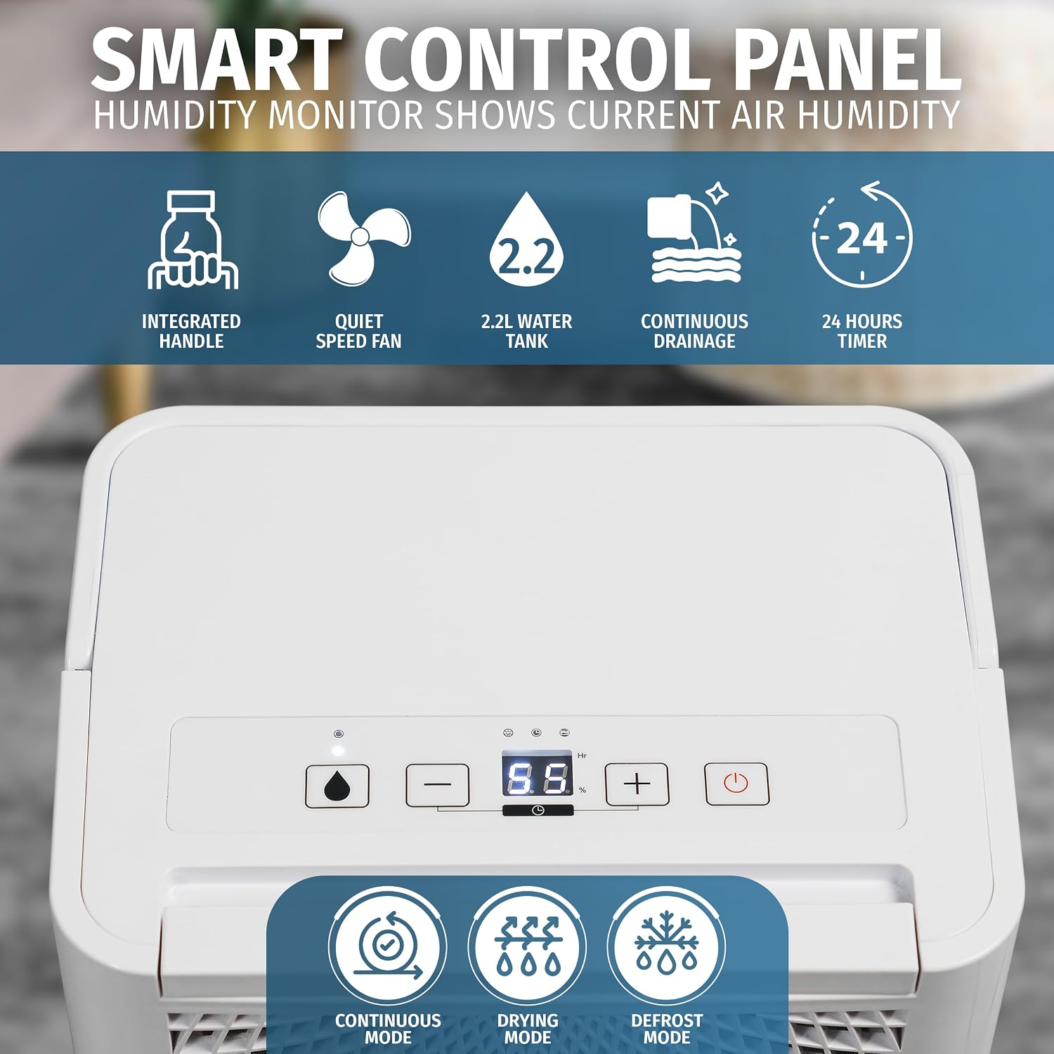 Detalle de Nyxi 12L Per Day Dehumidifier with Digital Humidity Sensor, 24hr Timer & Continuous Drainage (12L/day)