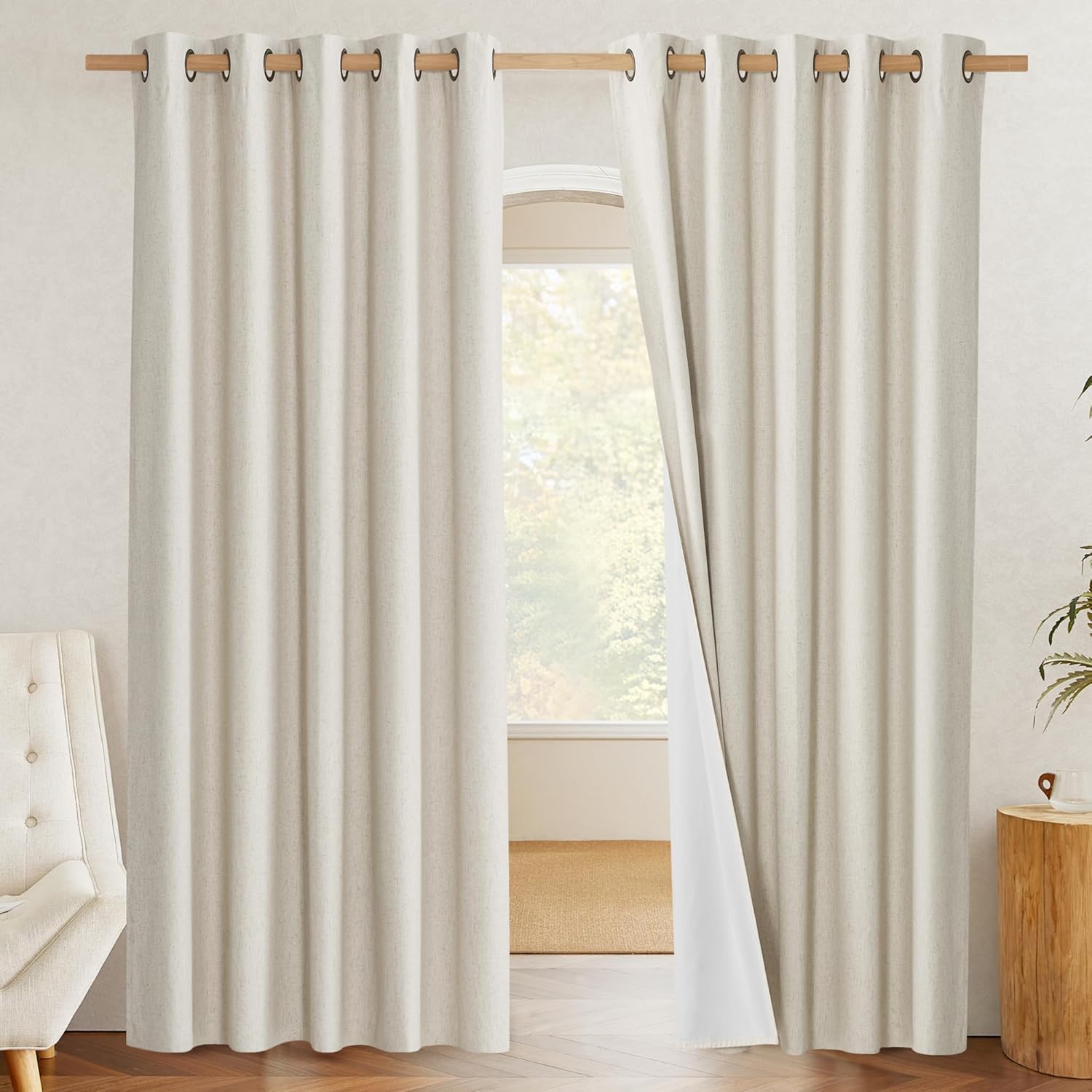 Thumbnail 1 de NICETOWN Natural 100% Blackout Linen Curtains 84" x 62" Panels (2-Pack) for Living Room