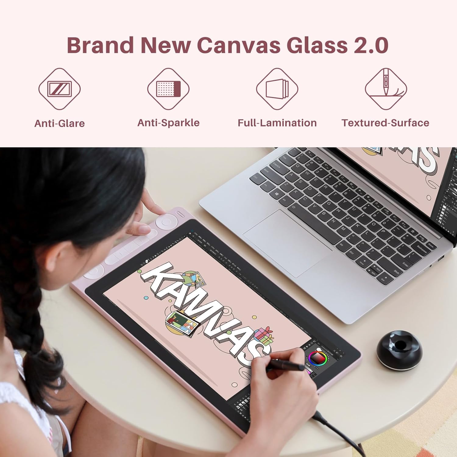 Thumbnail 1 de HUION Kamvas 13 (Gen 3) Drawing Tablet with Screen — 13-inch Full-Laminate Pen Display (Pink)