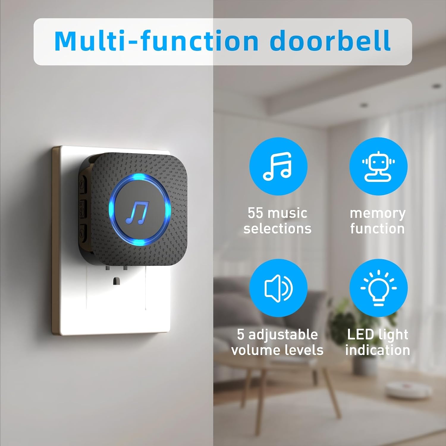 Thumbnail 3 de SANJIE wireless door alarm sensor chime (black) with 500ft range, 55 ringtones and 1 UK plug receiver