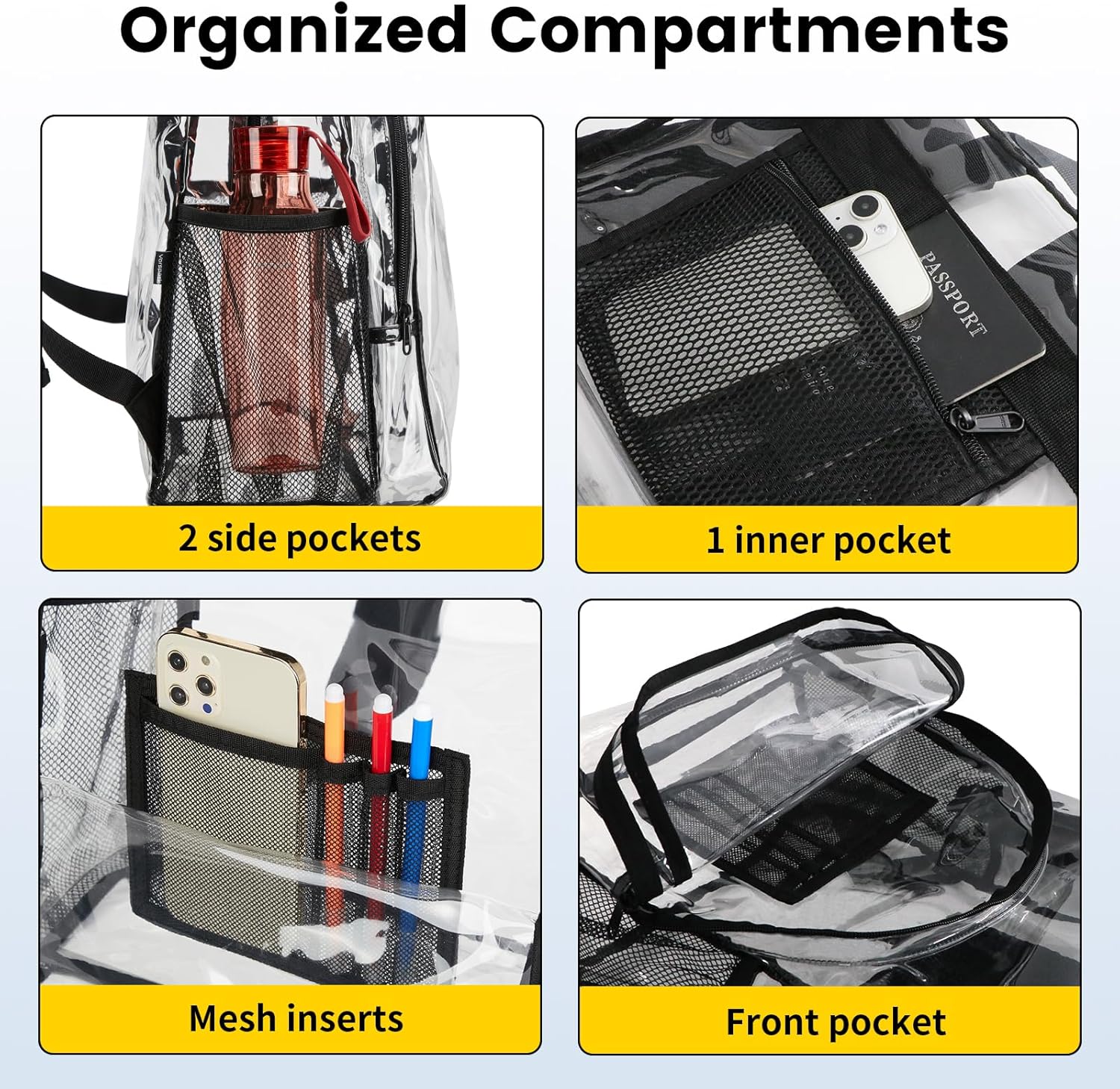 Thumbnail 3 de Vorspack Clear Backpack Heavy Duty PVC Transparent Backpack (Extra Large, Black)