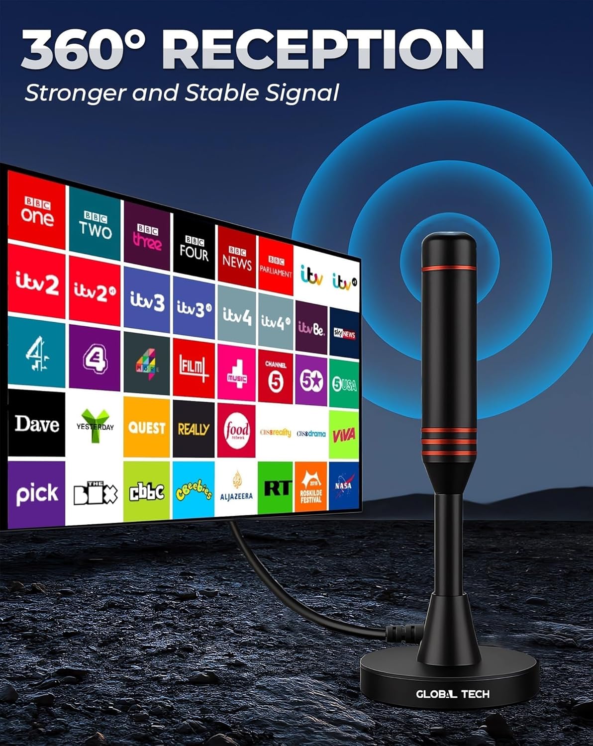 Thumbnail 1 de Global Tech Indoor TV Aerial High Gain for All TVs