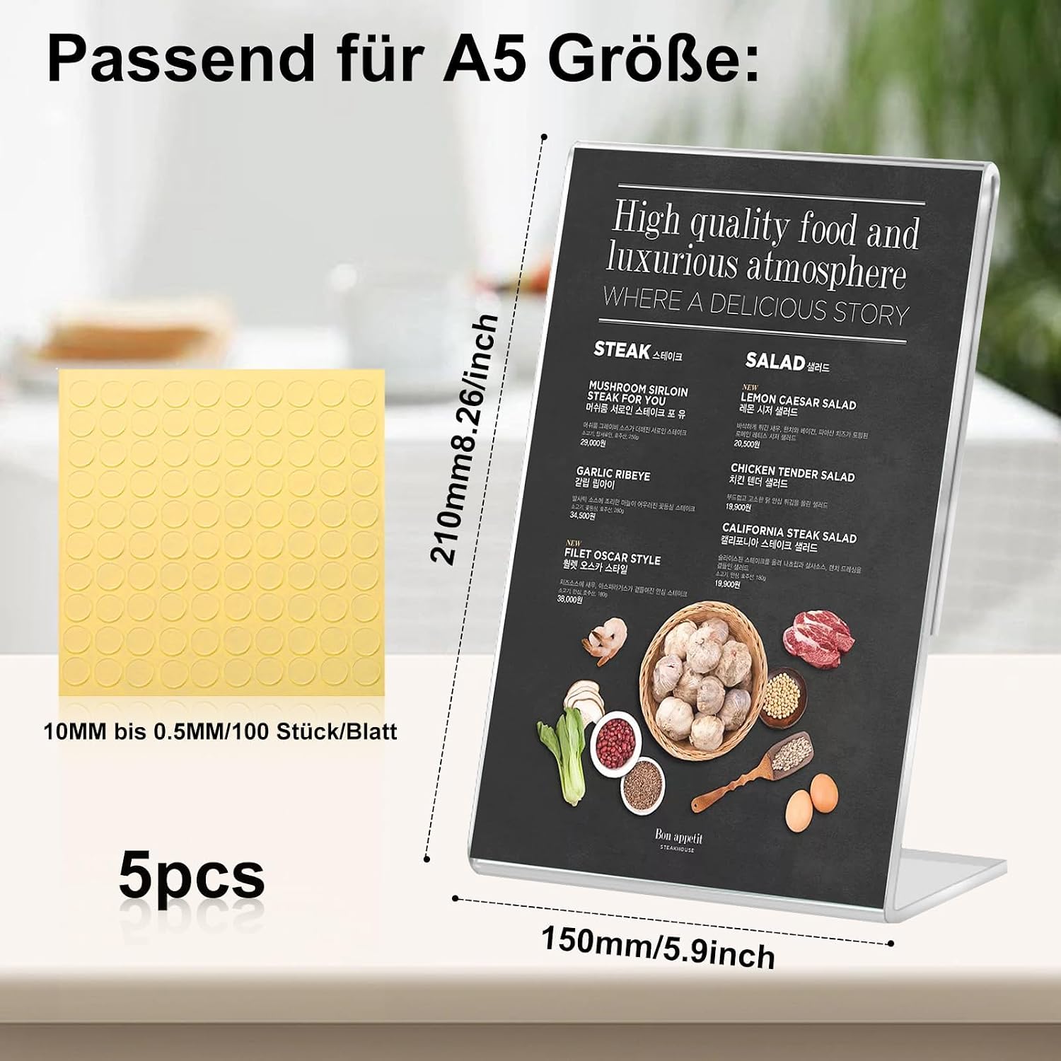 Detalle 2 de HOSPAOP A5-bordsställ i transparent akryl, lutande L-form, 5-pack