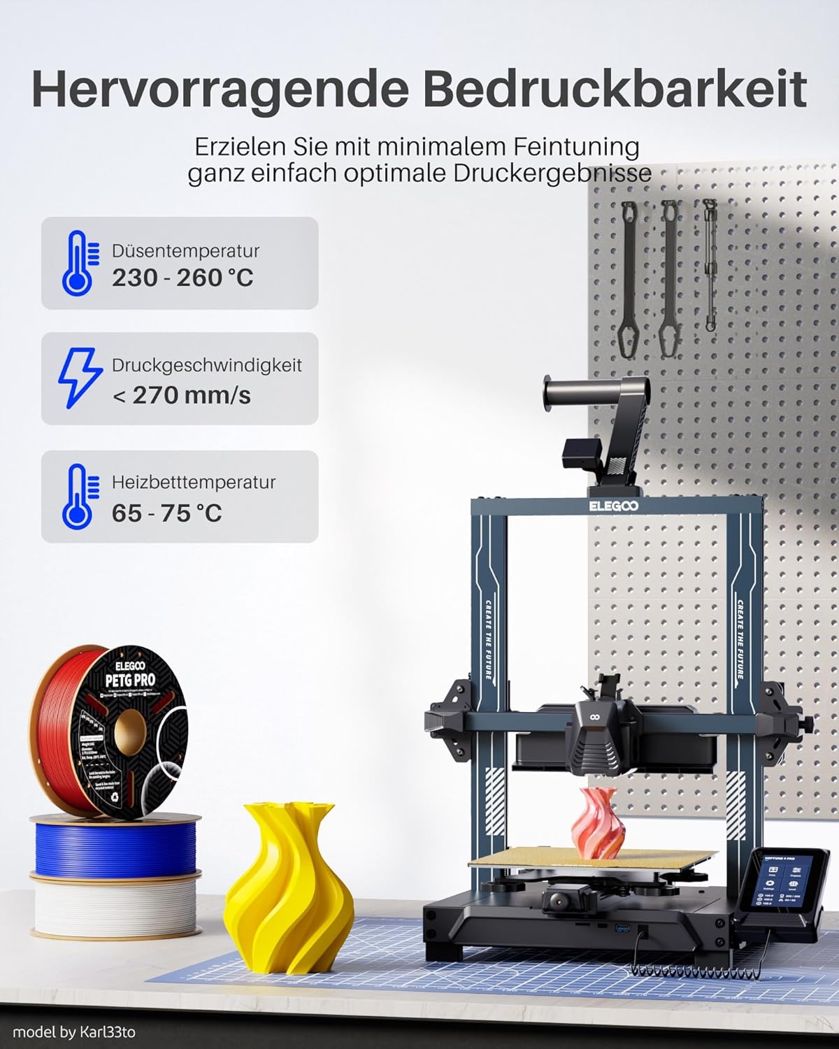 Thumbnail 3 de ELEGOO PETG PRO Filament 1,75 mm Weiß – 1 kg, zuverlässiges Zähigkeitsfilament für stabile Drucke