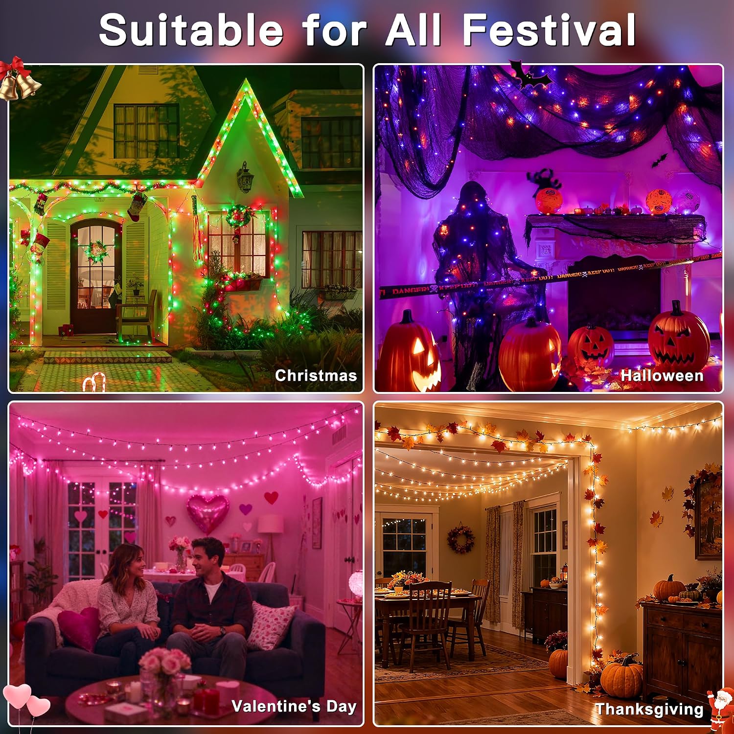 Thumbnail 5 de Ollny Smart RGB+W 20m 200 LED Fairy String Light – Outdoor/Indoor, App & Music Sync